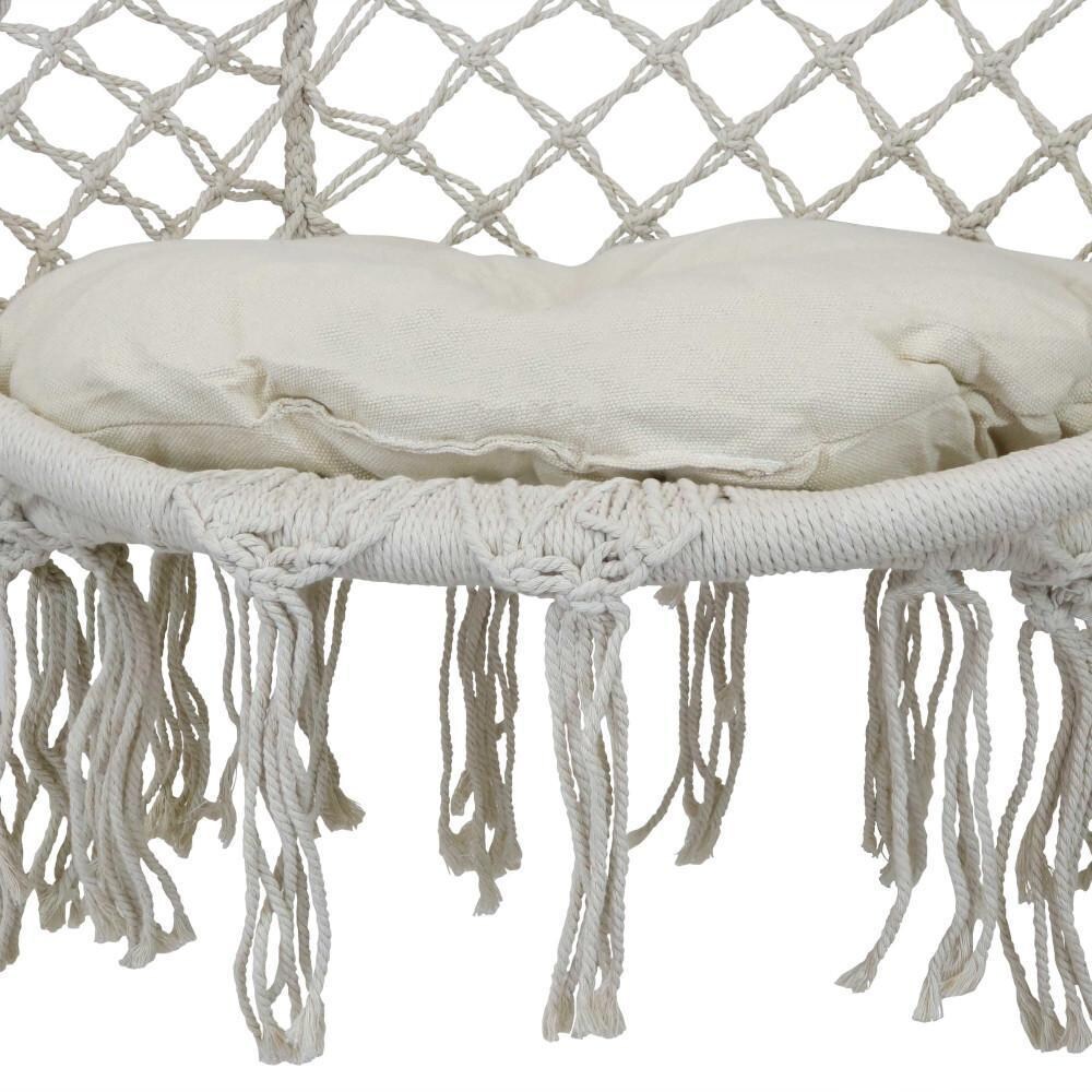 Ultimate Patio Macrame Hanging Hammock Chair w/ Tassels & Cushion - Off-White - Seat thumbnail