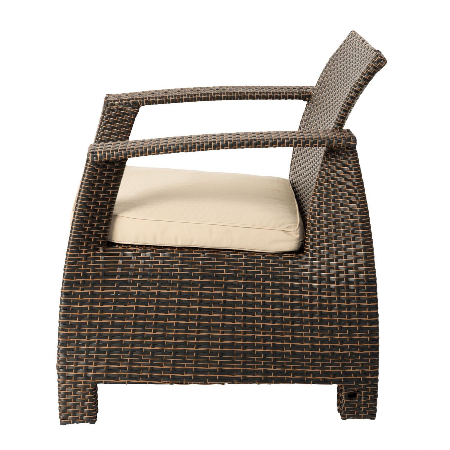 Palm Way 3 Pc Resin Wicker Fire Pit Seating Set in Mocha by Ultimate Patio - Club Chair - Right Side - White Background thumbnail