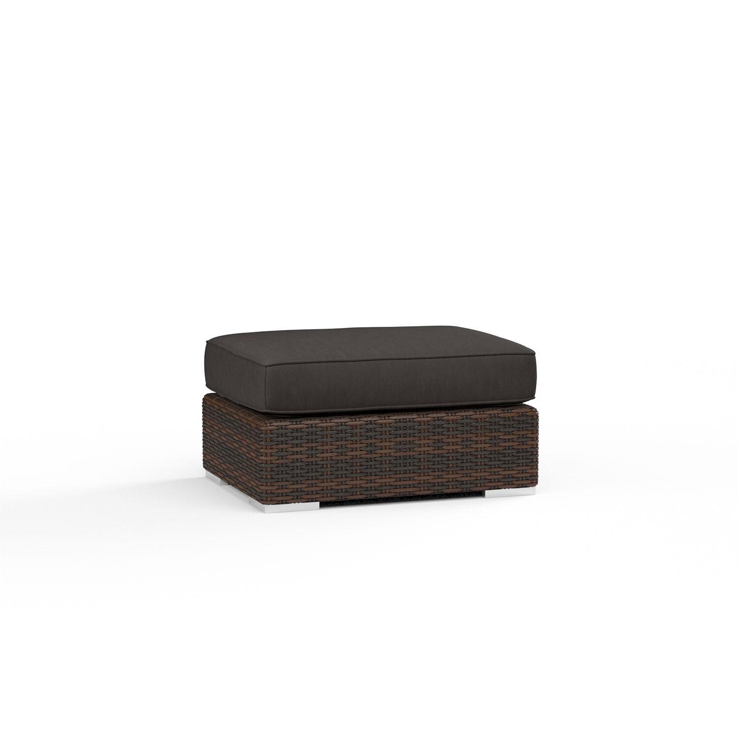Montecito Wicker Patio Ottoman in Spectrum Carbon w/ Self Welt By Sunset West - Display - White Background thumbnail