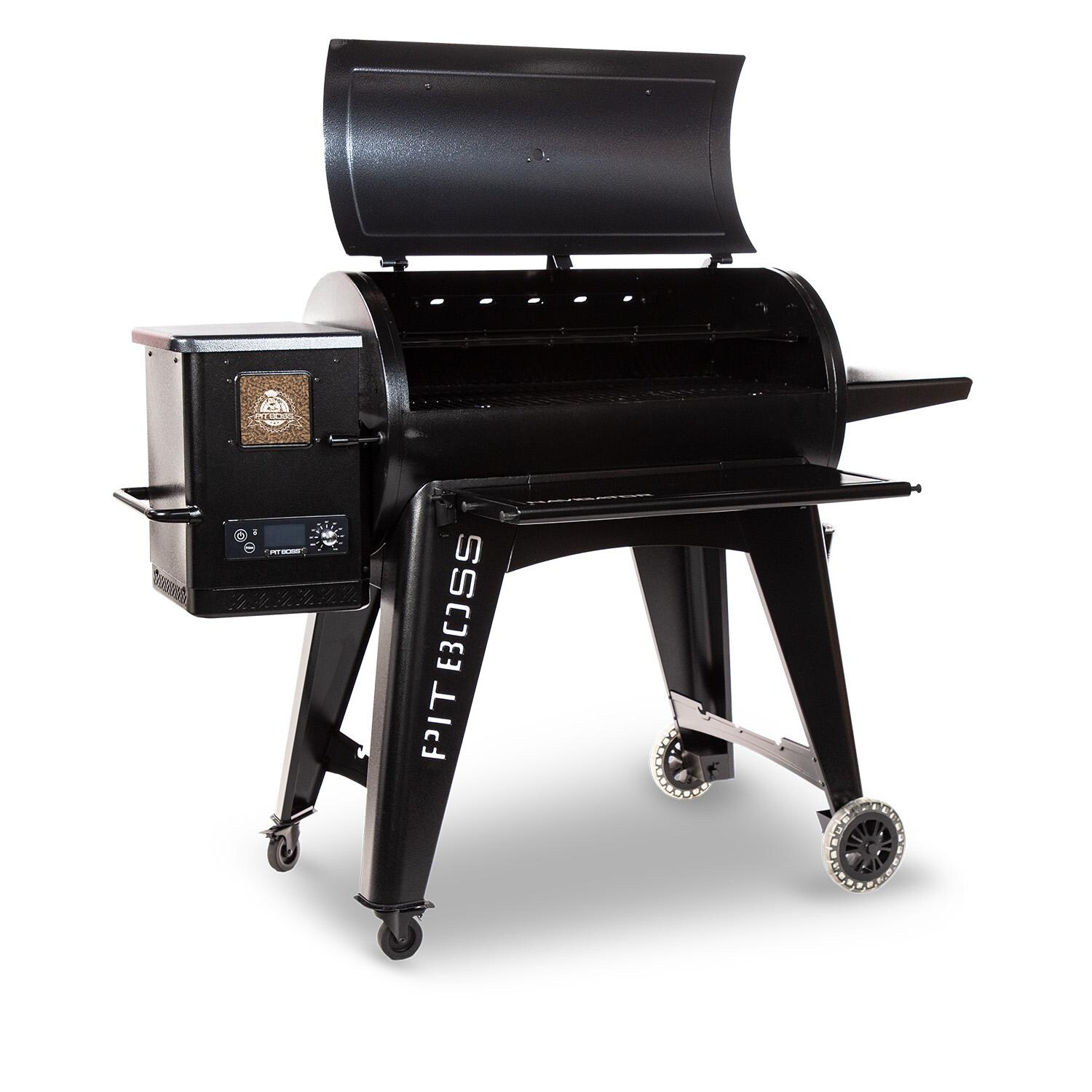 Pit Boss PBPEL115010528 Navigator 1150 Wood Pellet Grill W/ Cover & Folding Front Shelf - Left Side View Open thumbnail