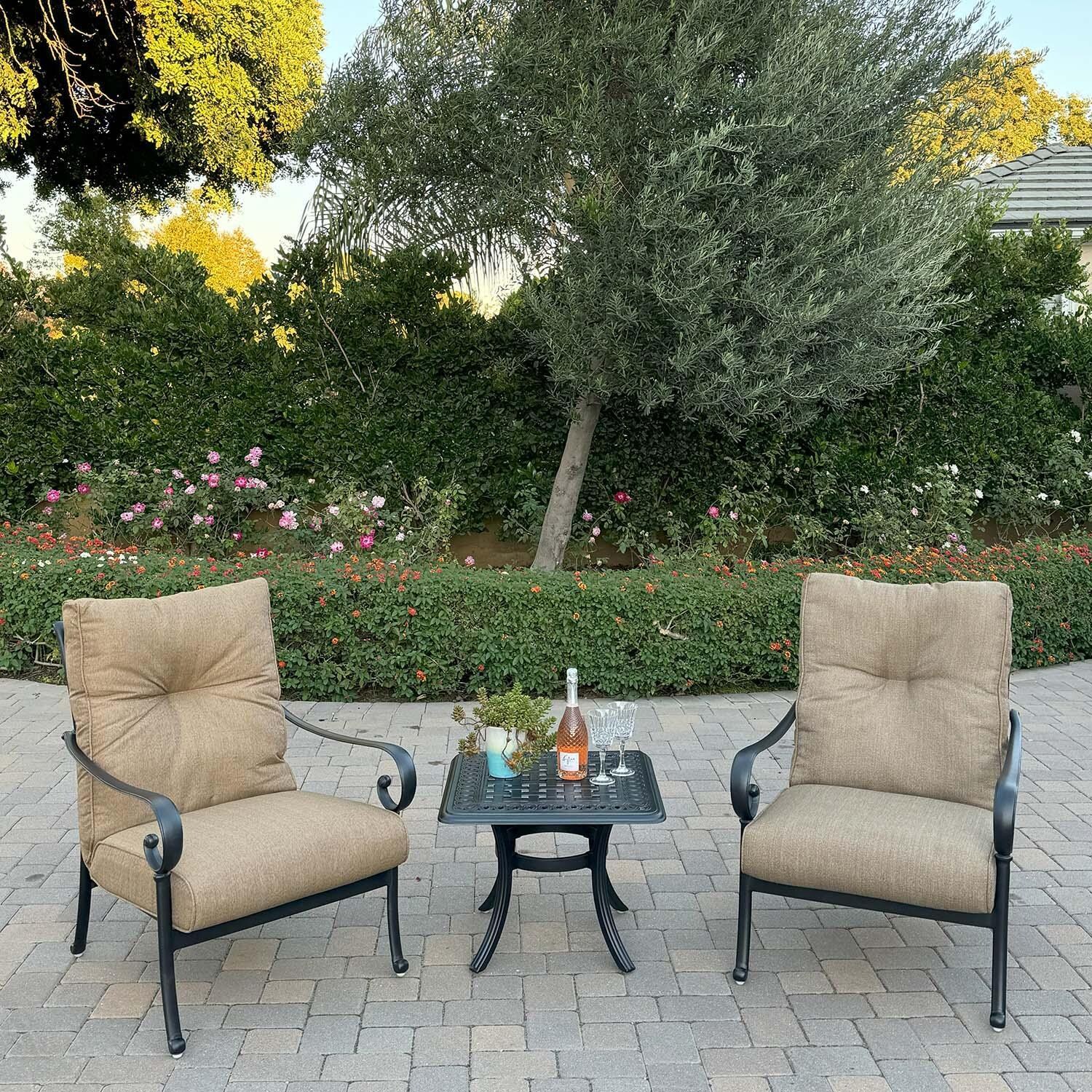 Santa Anita 3 Pc Cast Aluminum Bistro Set in Antique Bronze/Heather Beige by Darlee - Lifestyle thumbnail