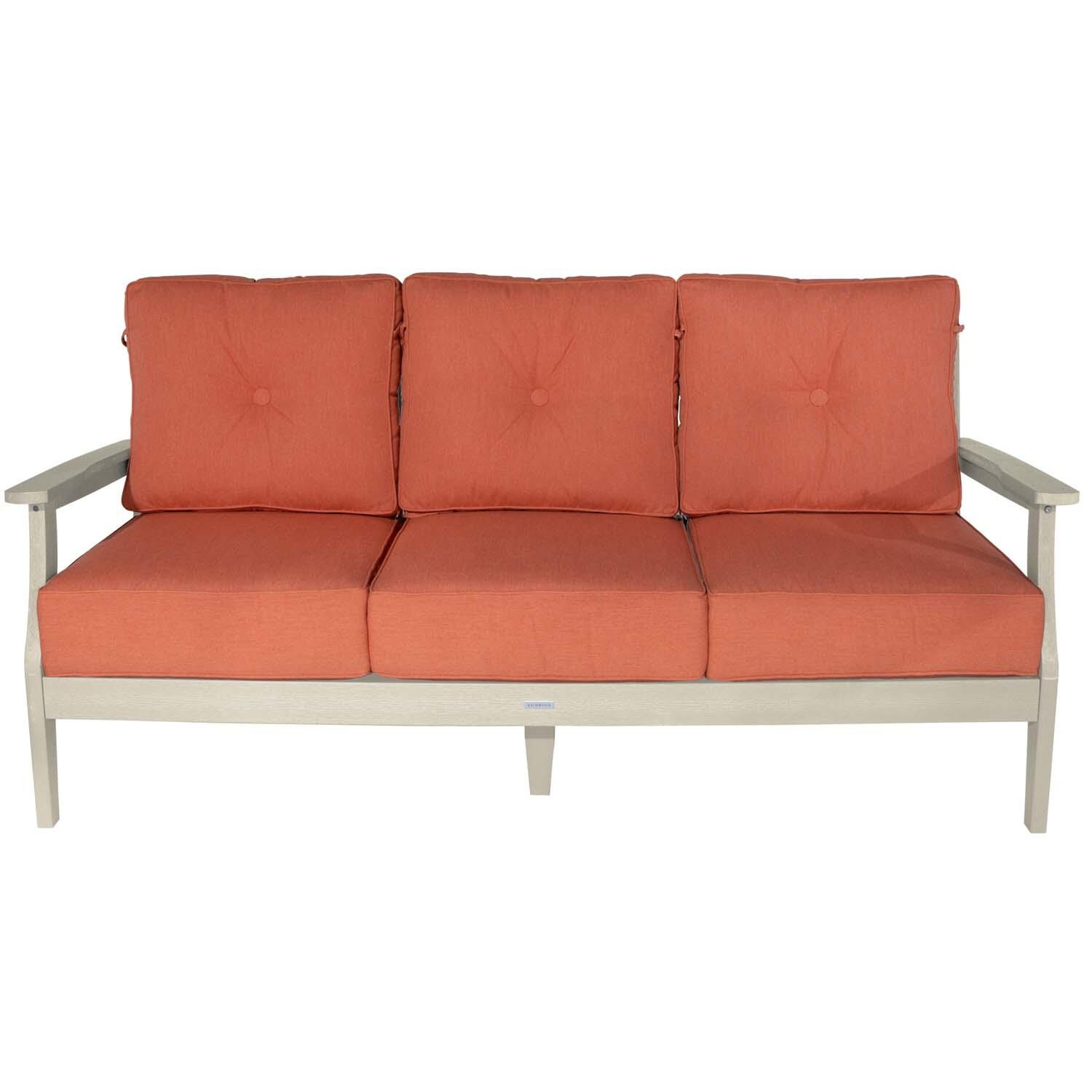 Blushing Bay 3 Person Recycled Plastic Sofa in Canvas Persimmon/Whitewash by Lakeview Outdoor Designs - White Background thumbnail