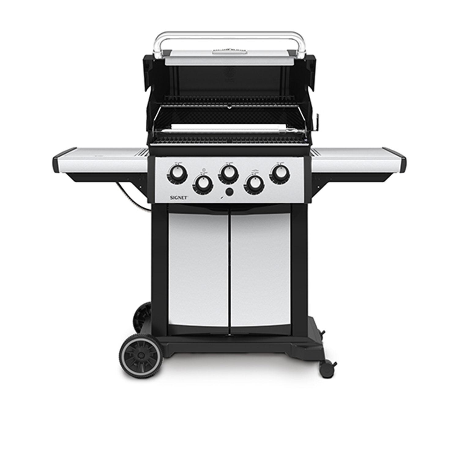 Broil King 946884 23 1/2 Inch Signet 390 Propane Gas Grill - Lid Up - White Background thumbnail