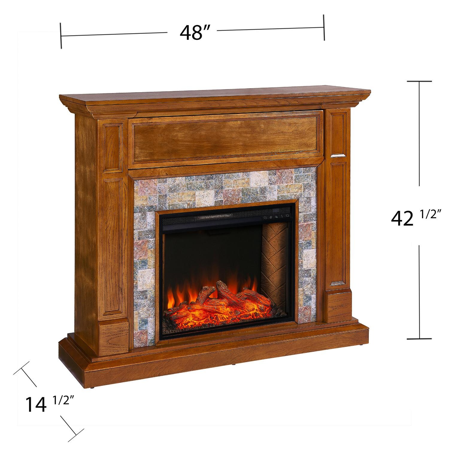 Southern Enterprises FS9319 Vogelsdon 48-Inch Electric Fireplace W/ Alexa-Enabled Smart Firebox - Dark Sienna W/ Faux Stone - Measurements thumbnail