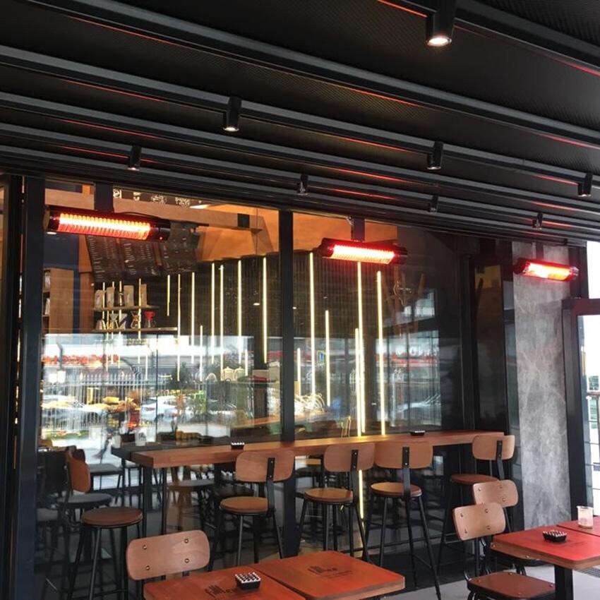 RADtec T6000/12R2 Torrid Series 56-in 6000W Electric Infrared Patio Heater - Restaurant - Lifestyle thumbnail