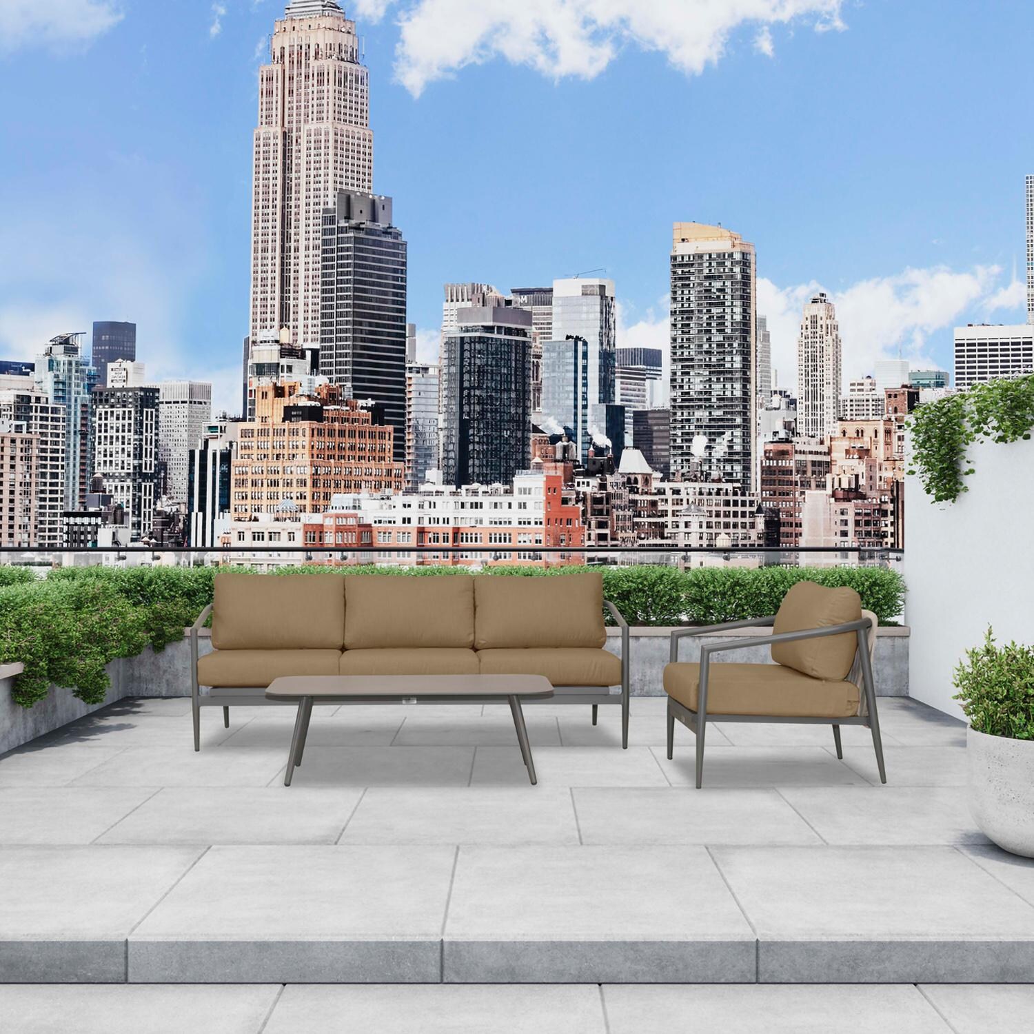 Midnight Cove 3 Pc Aluminum Seating Set in Slate/Heather Beige by Lakeview Outdoor Designs