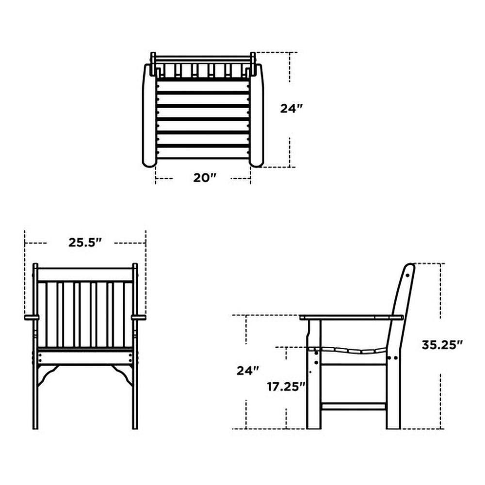 POLYWOOD Vineyard Garden Arm Chair - Teak - Dimensions