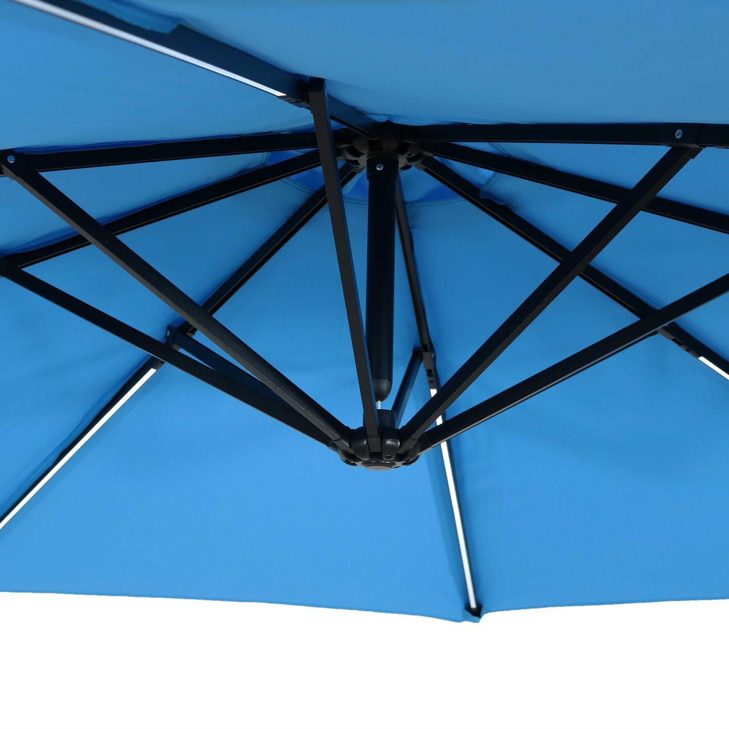 Ultimate Patio 10 Ft. Solar Lighted Patio Cantilever W/ Crank - Azure - Sturdy Ribs Support Canopy thumbnail