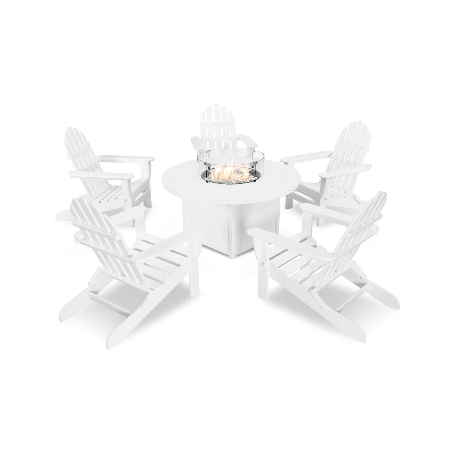 POLYWOOD PWS414-1-WH Classic Folding Adirondack 6-Piece Conversation Set W/ Fire Pit Table - Full Set thumbnail