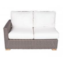 Sanibel Wicker Patio Left Arm Loveseat W/ Sunbrella Canvas Natural Cushions By Royal Teak Collection