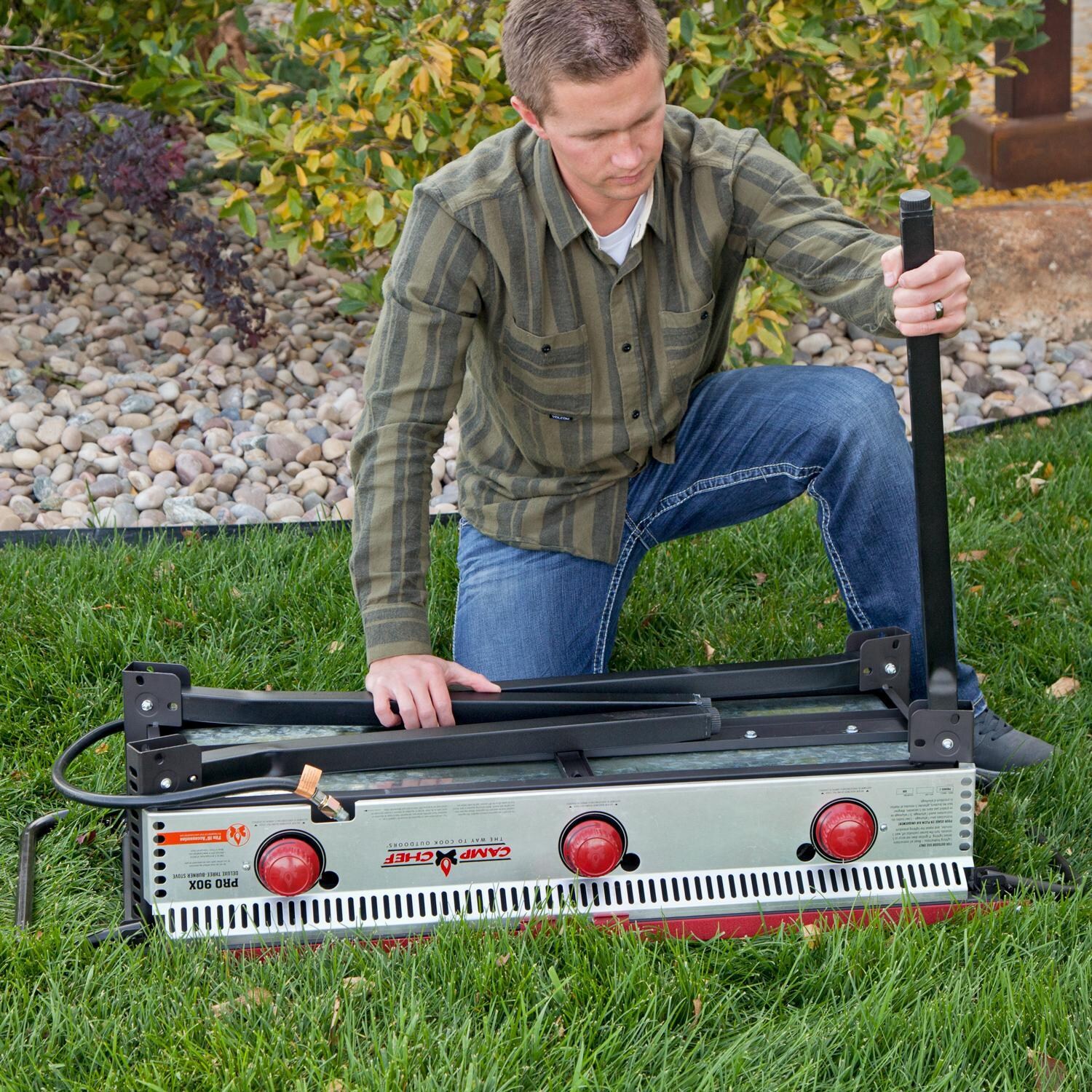 Camp Chef PRO90X Pro 90X Three Burner Portable Propane Stove - Unfolding Collapsible Legs - Lifestyle thumbnail