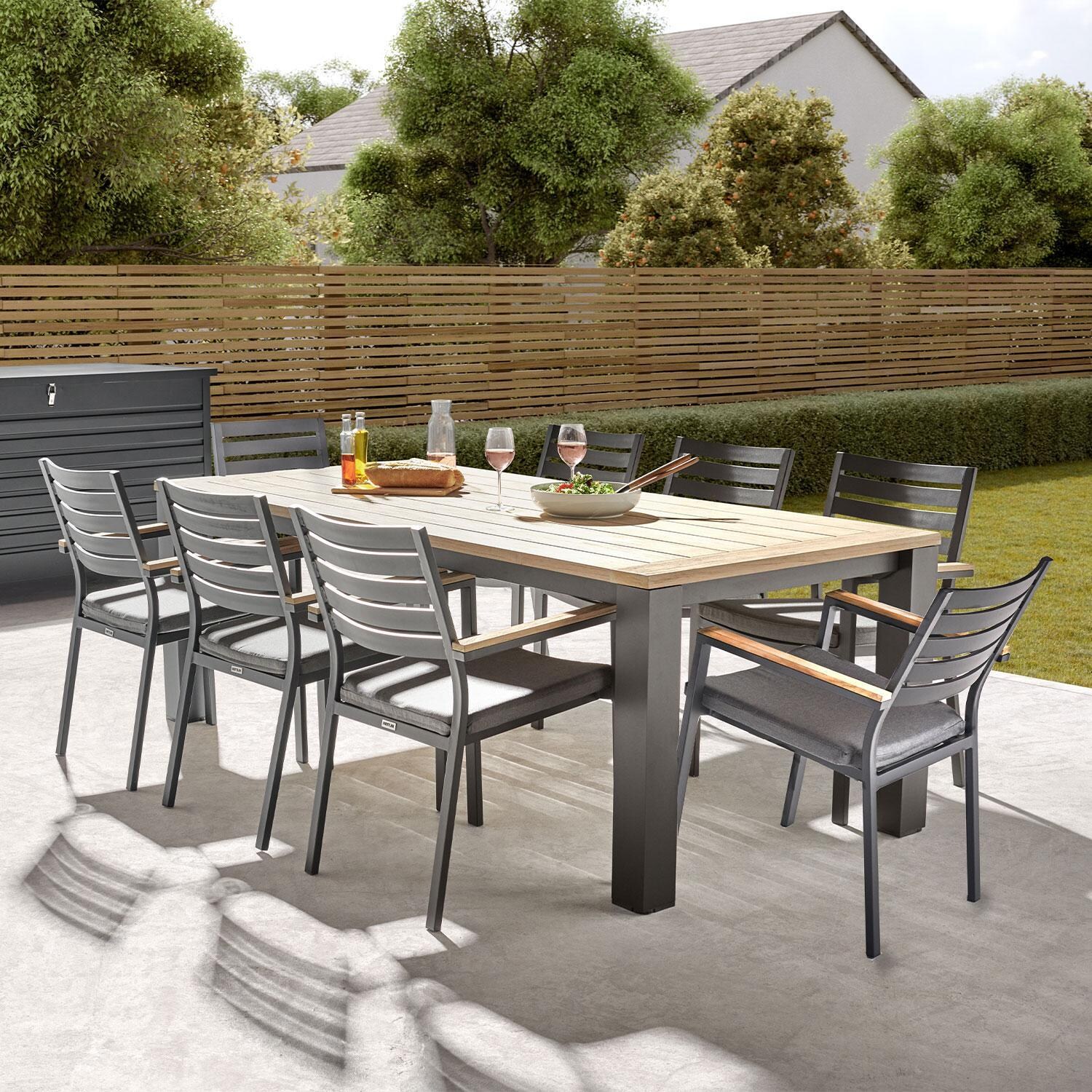 Elba 9 Pc Aluminum/Teak Dining Set in Cast Silver By KETTLER