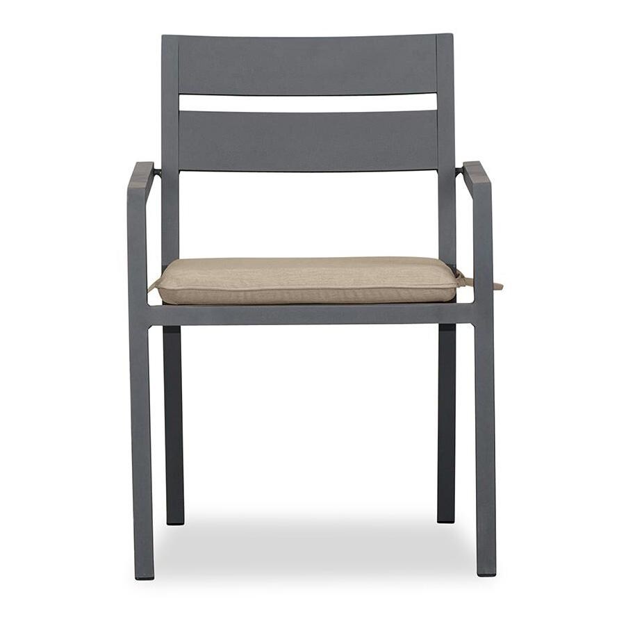Calm Bay Aluminum Dining Arm Chair in Slate/Heather Beige by Lakeview Outdoor Designs - Front - White Background thumbnail