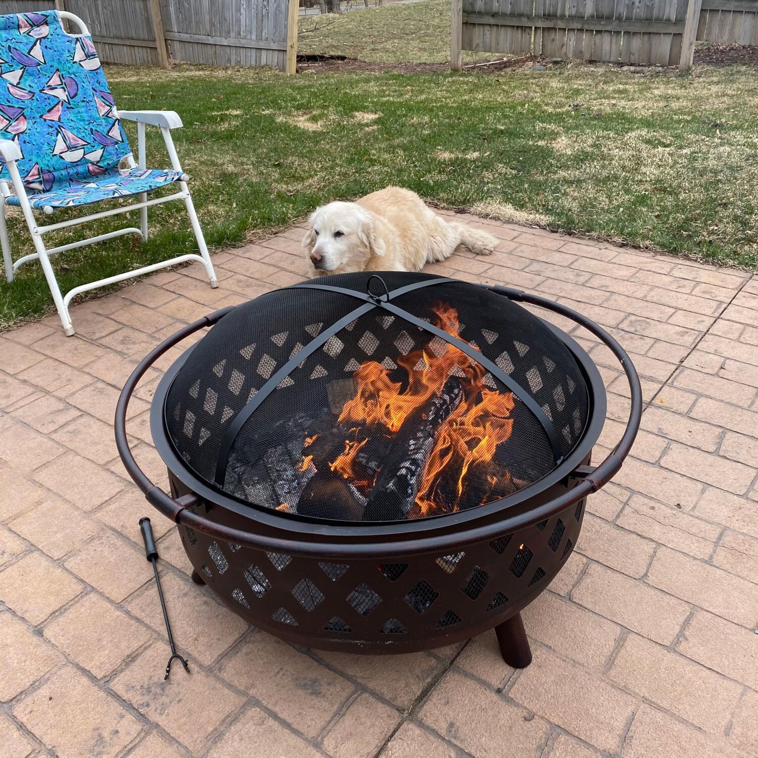 Ultimate Patio 36-Inch Crossweave Steel Wood Burning Fire Pit - Pet thumbnail