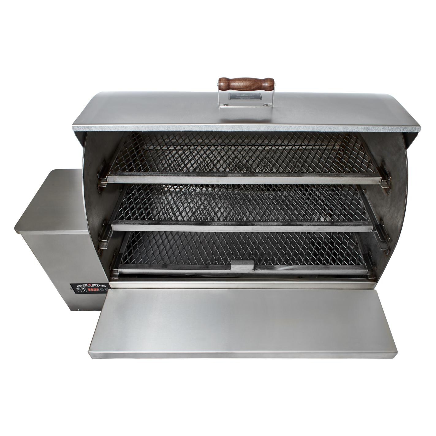Pitts & Spitts P-MAV2000SS Maverick 2000 Pellet Grill - Stainless Steel - Open Closeup thumbnail