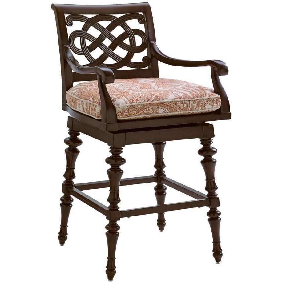 Black Sands Cast Aluminum Patio Swivel Bar Stool W/ Sunbrella Fabric By Tommy Bahama image