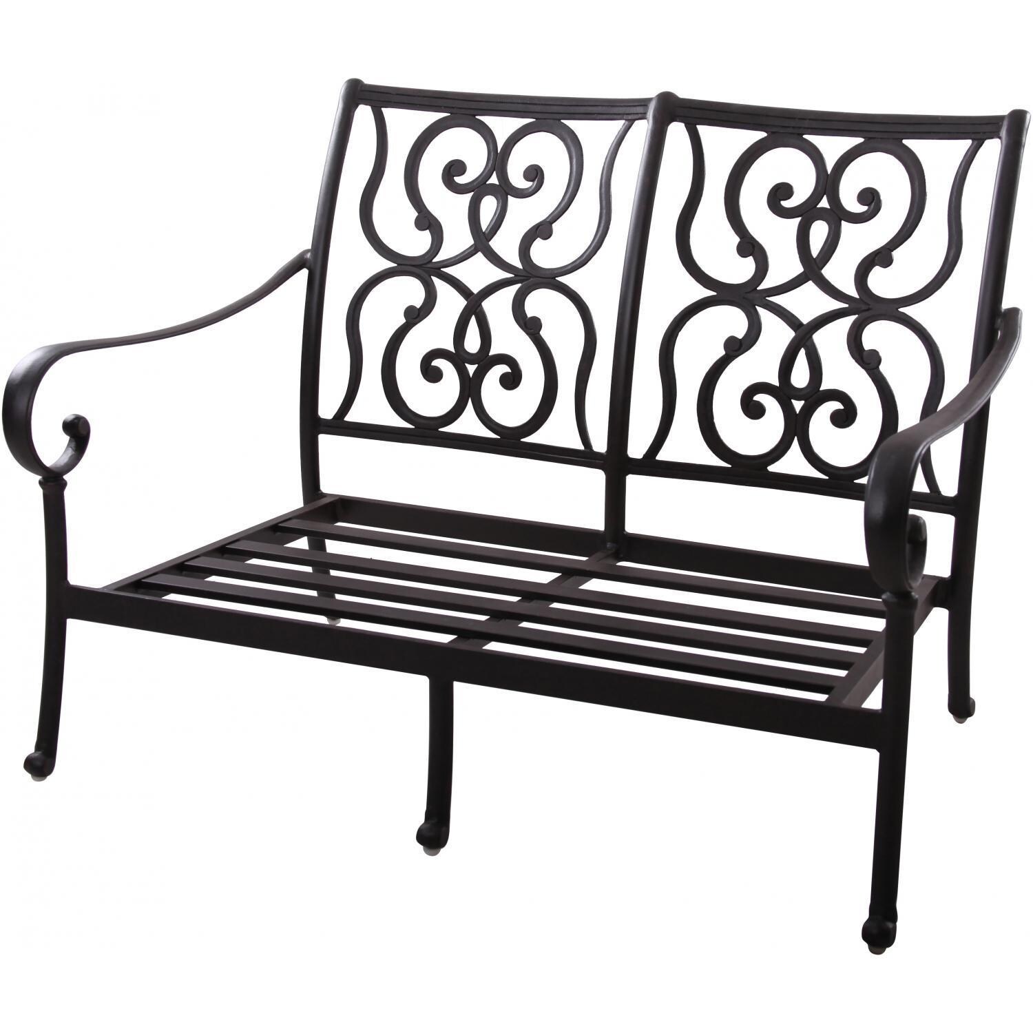 Santa Anita Cast Aluminum Patio Loveseat w/ Heather Beige Sunbrella Cushions By Darlee - Without Cushion - White Background thumbnail