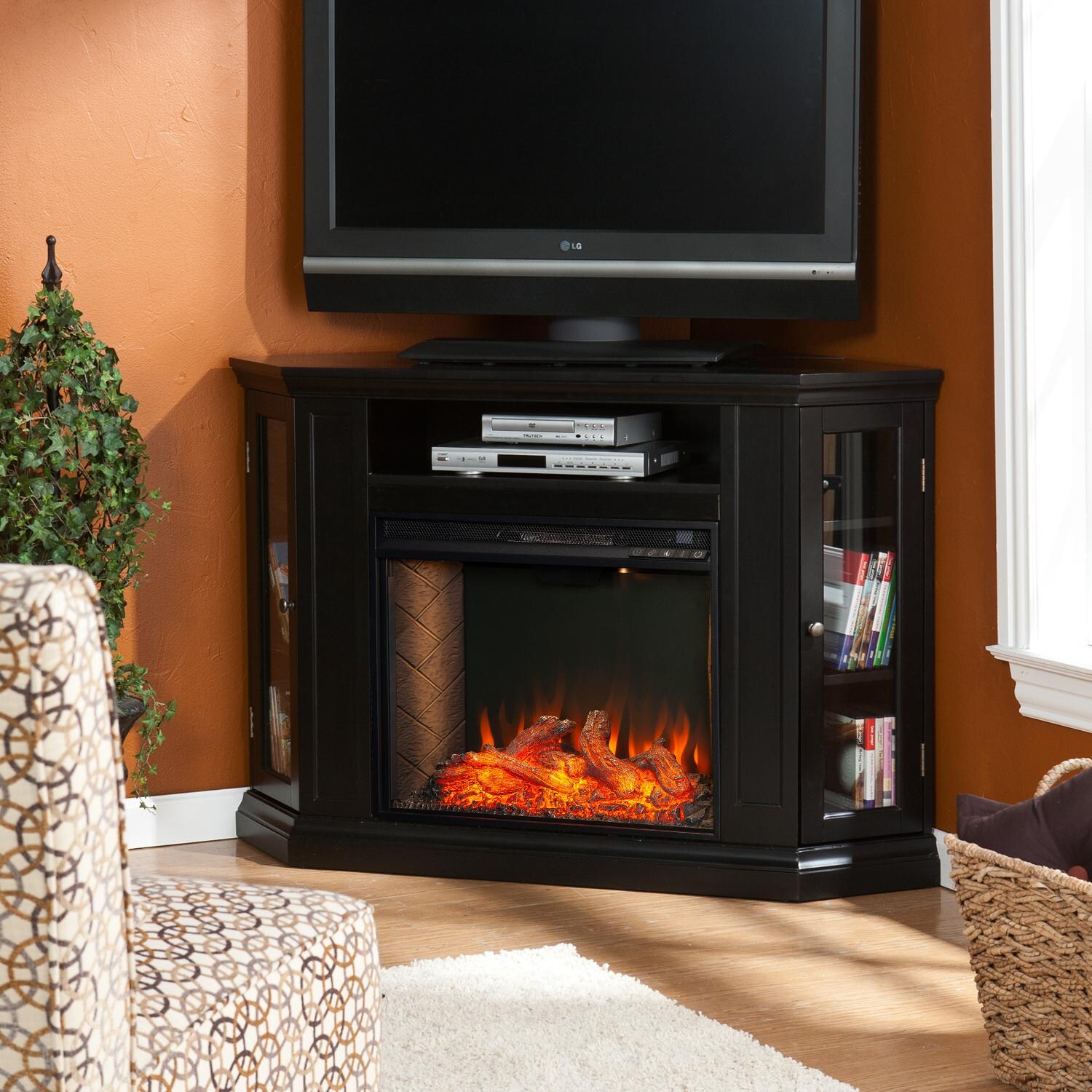 Southern Enterprises FS9315 Claremont 48-Inch Electric Fireplace Corner Convertible Mantel W/ Alexa-Enabled Smart Firebox - Black - Corner Installation thumbnail