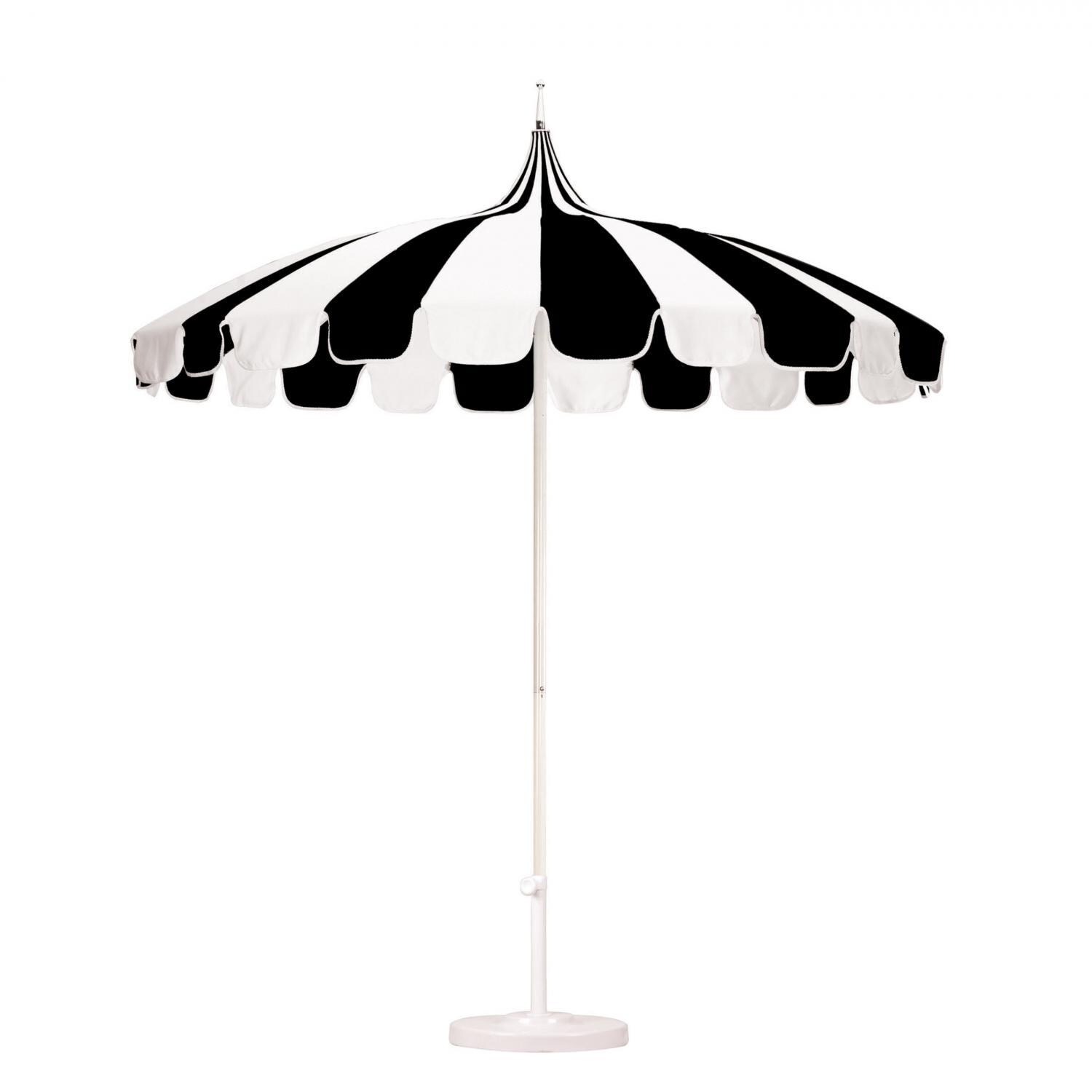 California Umbrella Pagoda Series 8.5 Ft Round Aluminum Pagoda Patio Umbrella W/ Push Lift & Steel Wire Ribs - White Frame / Black Stripe Canopy - White Background thumbnail