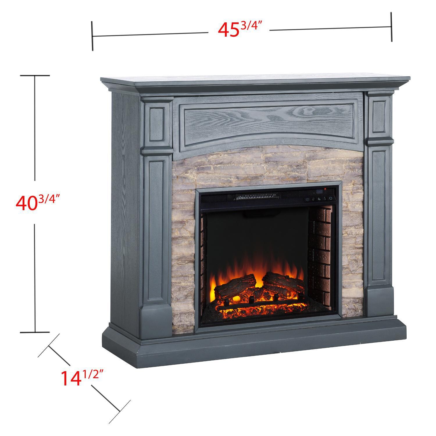 Southern Enterprises Seneca 45-Inch Electric Fireplace Mantel - Cool Slate Gray W/ Weathered Faux Stone - FE9364 - Measurements thumbnail