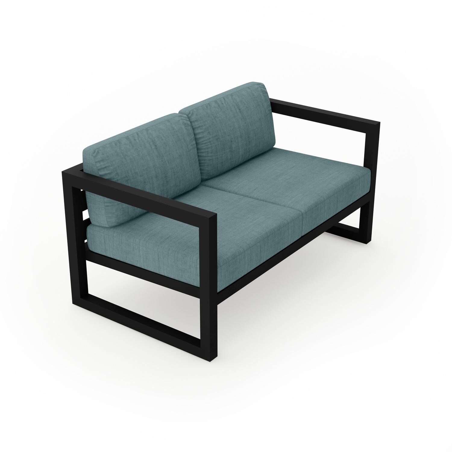 Lakeview  MSTYCV-BK-LS-CL Misty Cove 2 Person Aluminum Loveseat in Black w/Cast Lagoon Cushions by Lakeview Outdoor Designs - Angled Front - White Background thumbnail