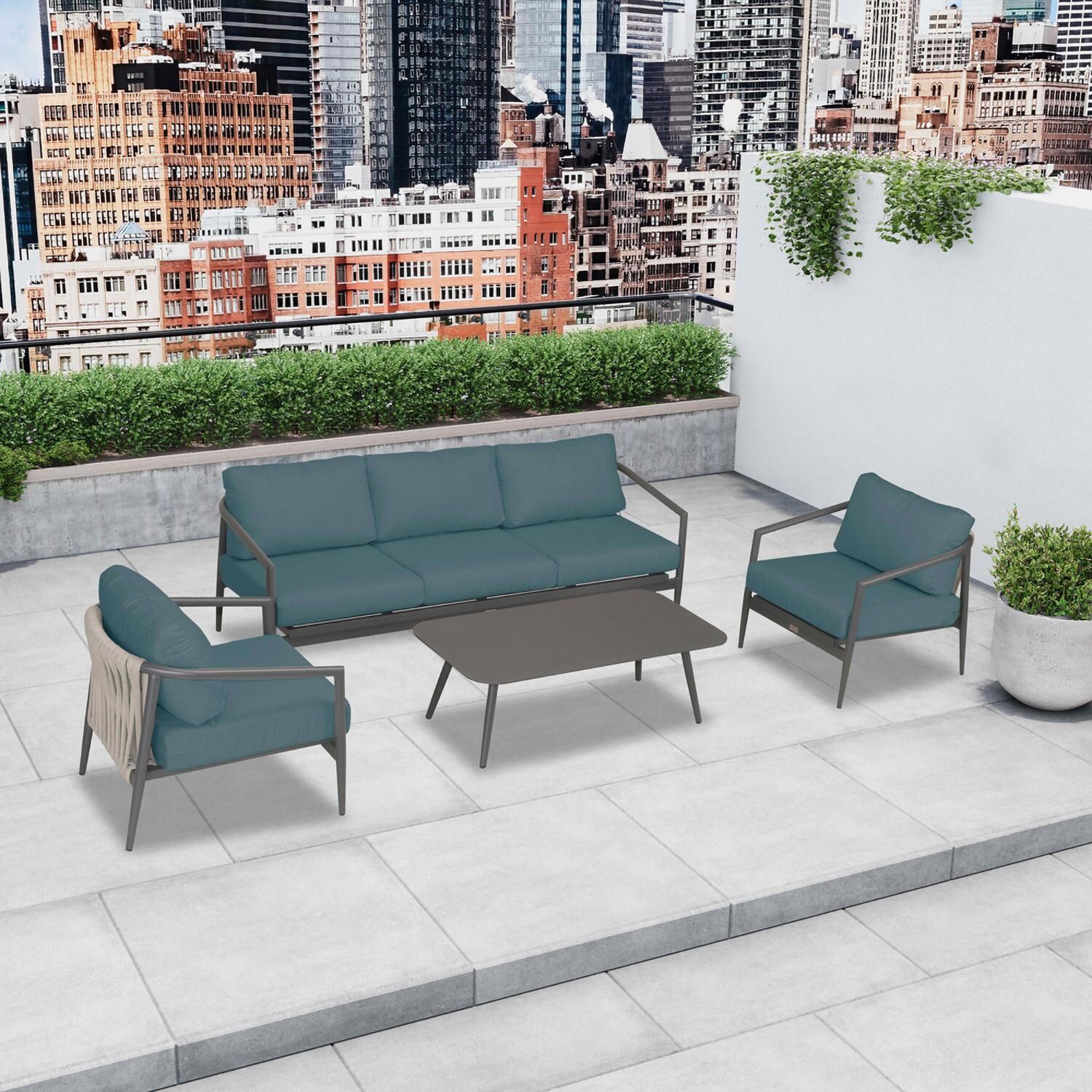 Lakeview Midnight Cove 4 Pc Aluminum Sofa Seating Set in Slate/Pebble Gray/Cast Lagoon - Top - Lifestyle thumbnail