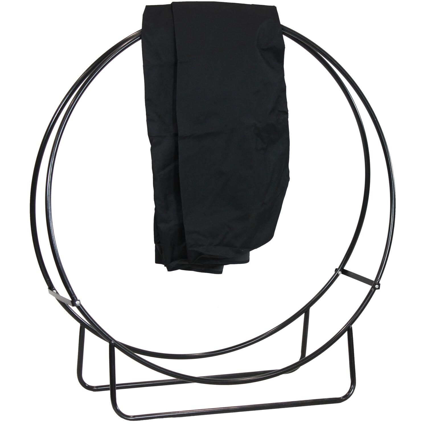 Ultimate Patio SC-QX-48LH-COVER-COMBO Black Steel Outdoor Firewood Log Hoop with Black Cover - 48-Inch thumbnail