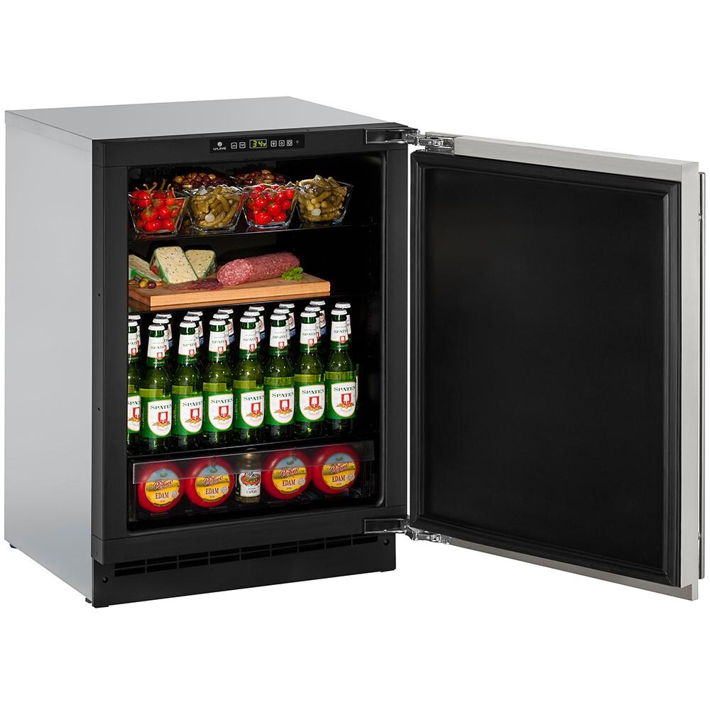 U-Line 24-Inch 4.9 Cu. Ft. Built-In Compact Refrigerator - Open View With Beverages thumbnail
