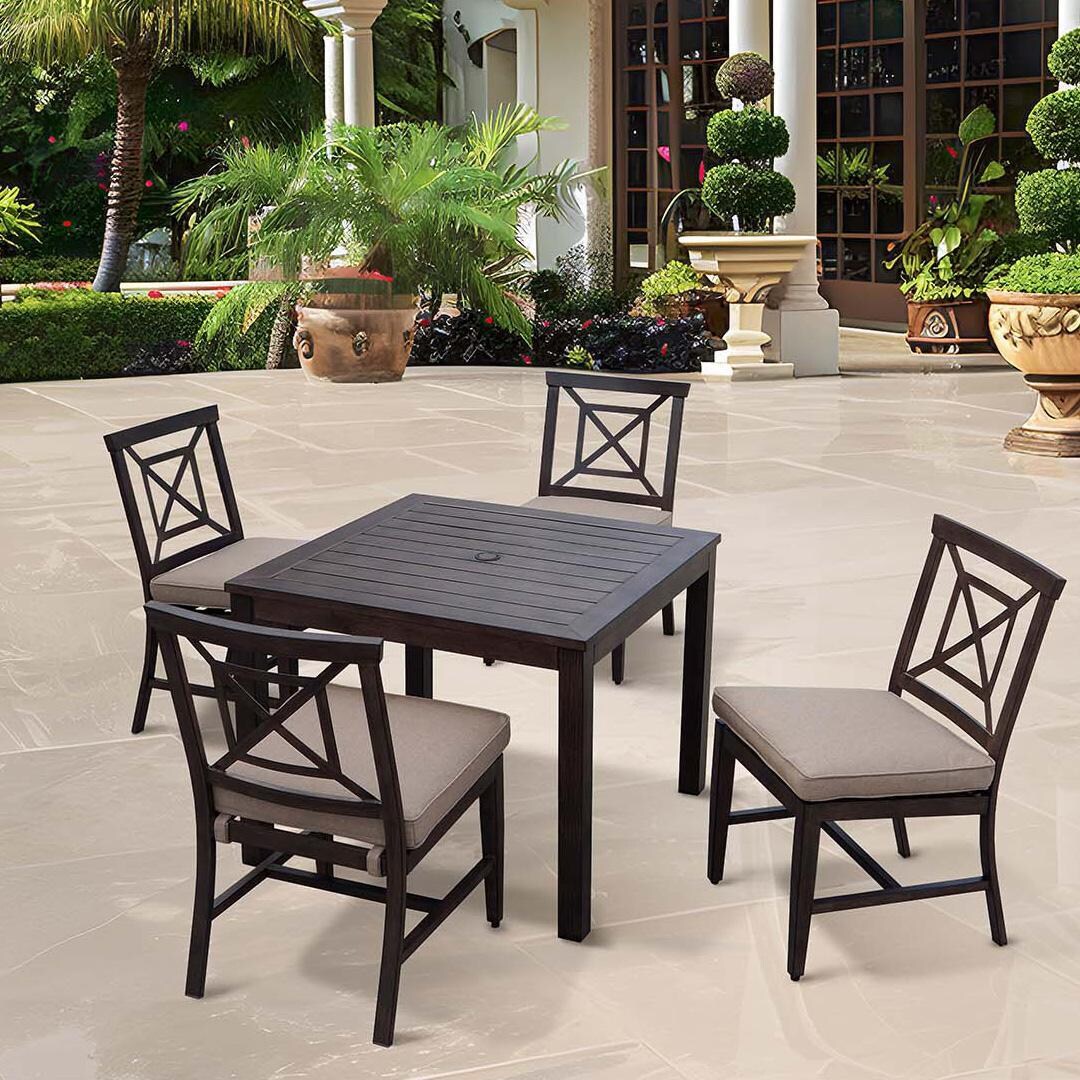 Atlantis Aluminum Dining Side Chair Set of 2 w/ Beige Cushions in Walnut By Darlee - Shown w/ Set - Lifestyle thumbnail
