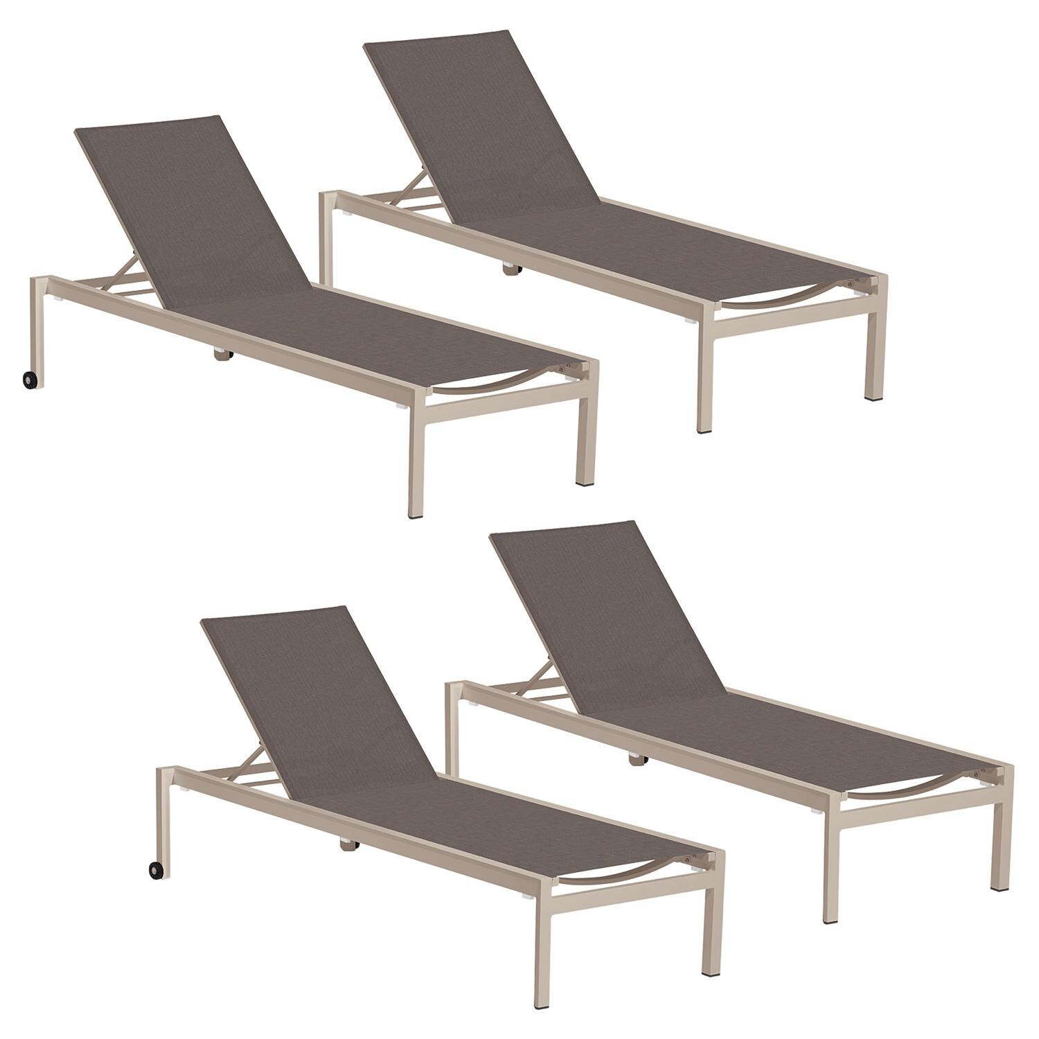 Oxford Garden Ven 4 Pc Composite Sling & Aluminum Chaise Lounge in Oyster/Cocoa thumbnail