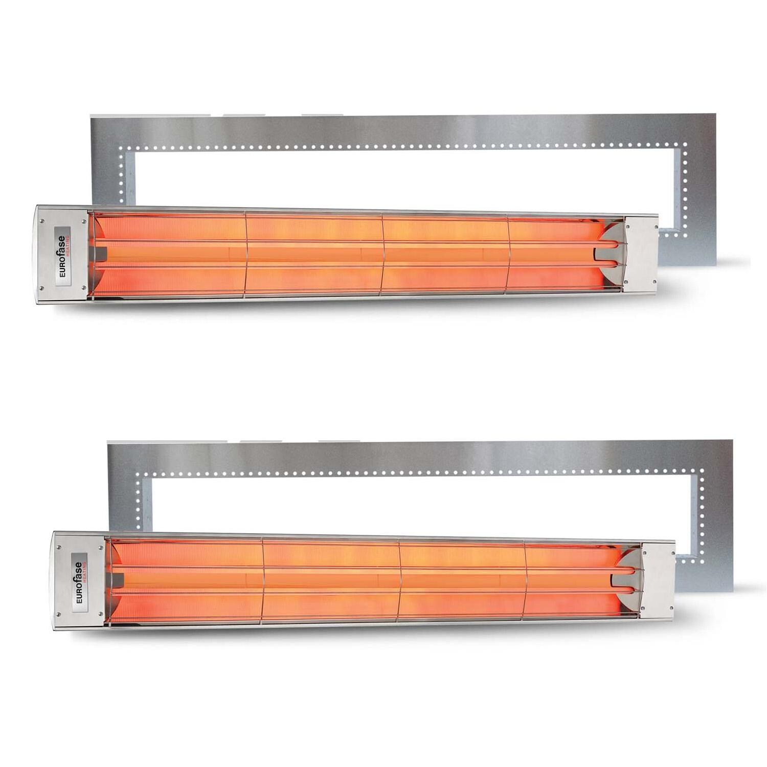 Eurofase 4 Pc 61-in 6000W Dual Element Electric Infrared Patio Heater Bundle w/ 2 Heaters & 2 Flush Mounts - 240V - Stainless Steel