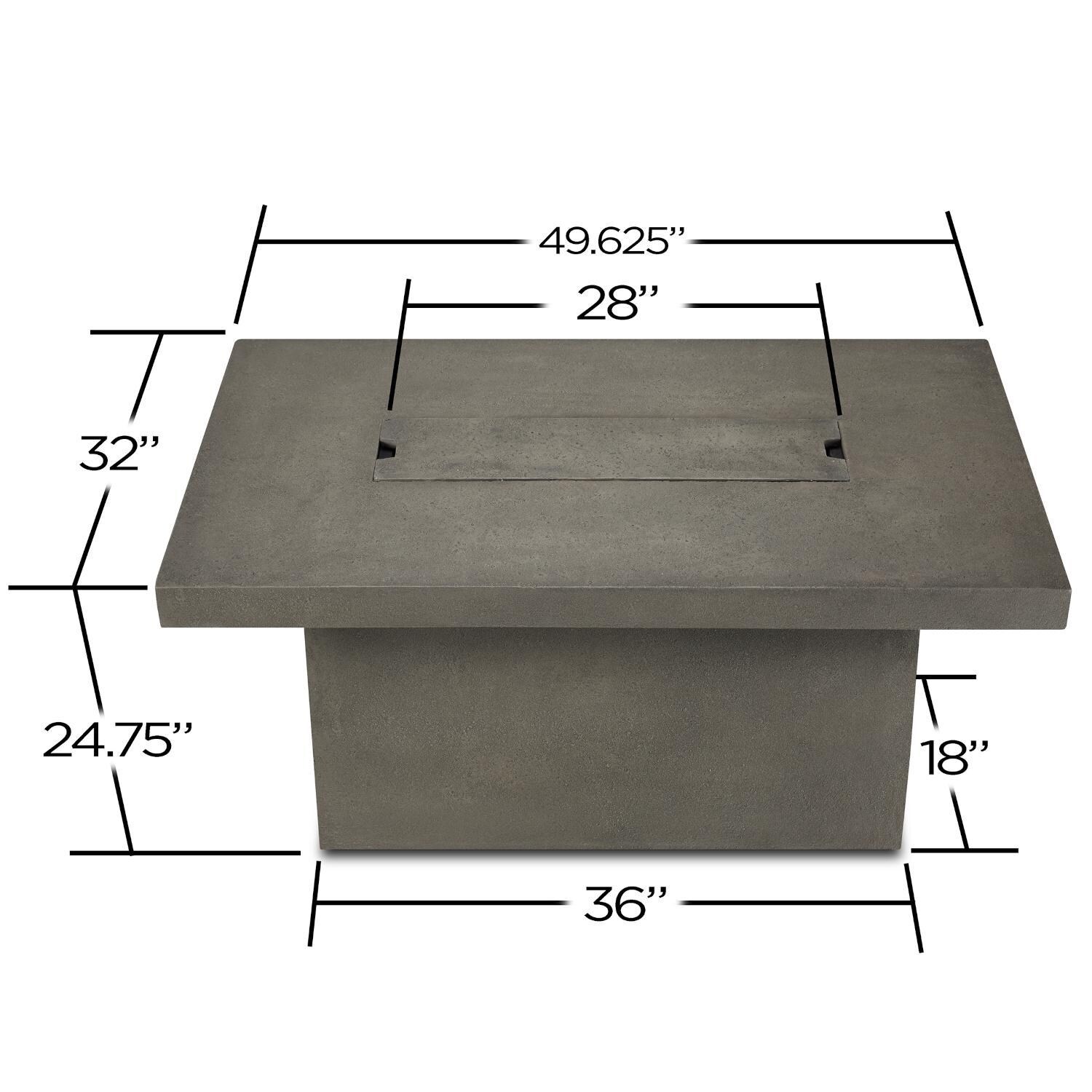 Lakeview Outdoor Designs SC-C9640NG-TGLG Arabella 50-Inch Rectangle Natural Gas Fire Table - Dimensions thumbnail