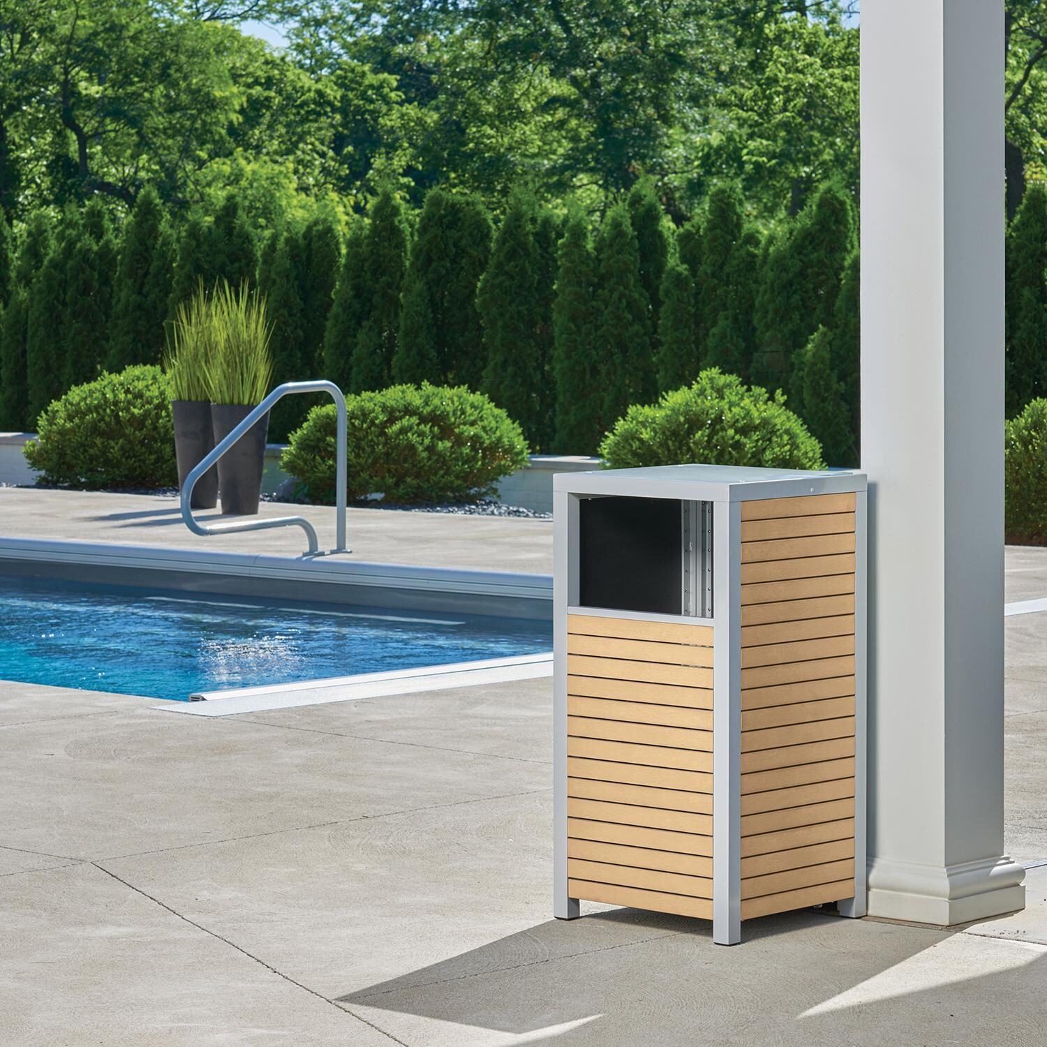 Travira Natural Tekwood Trash Receptacle By Oxford Garden