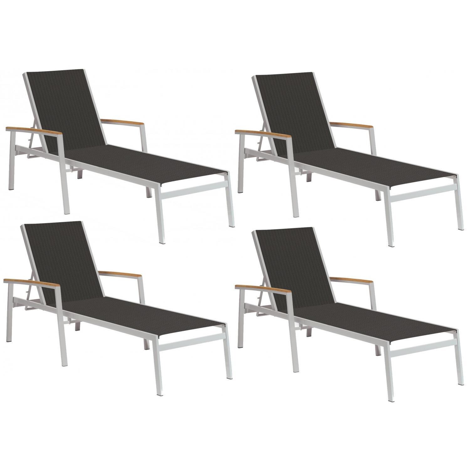 Travira 4 Pc Aluminum Chaise Lounge Set w/ Natural Tekwood Arm Caps in Flint/Black by Oxford Garden