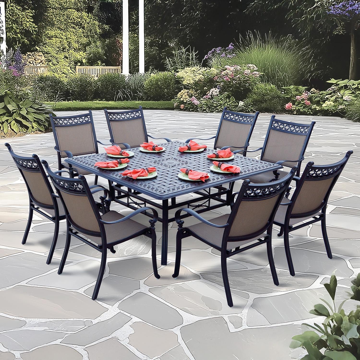 Darlee Mountain View 9 Pc Cast Aluminum Dining Set in Antique Bronze By - B/201610-9PC-88W