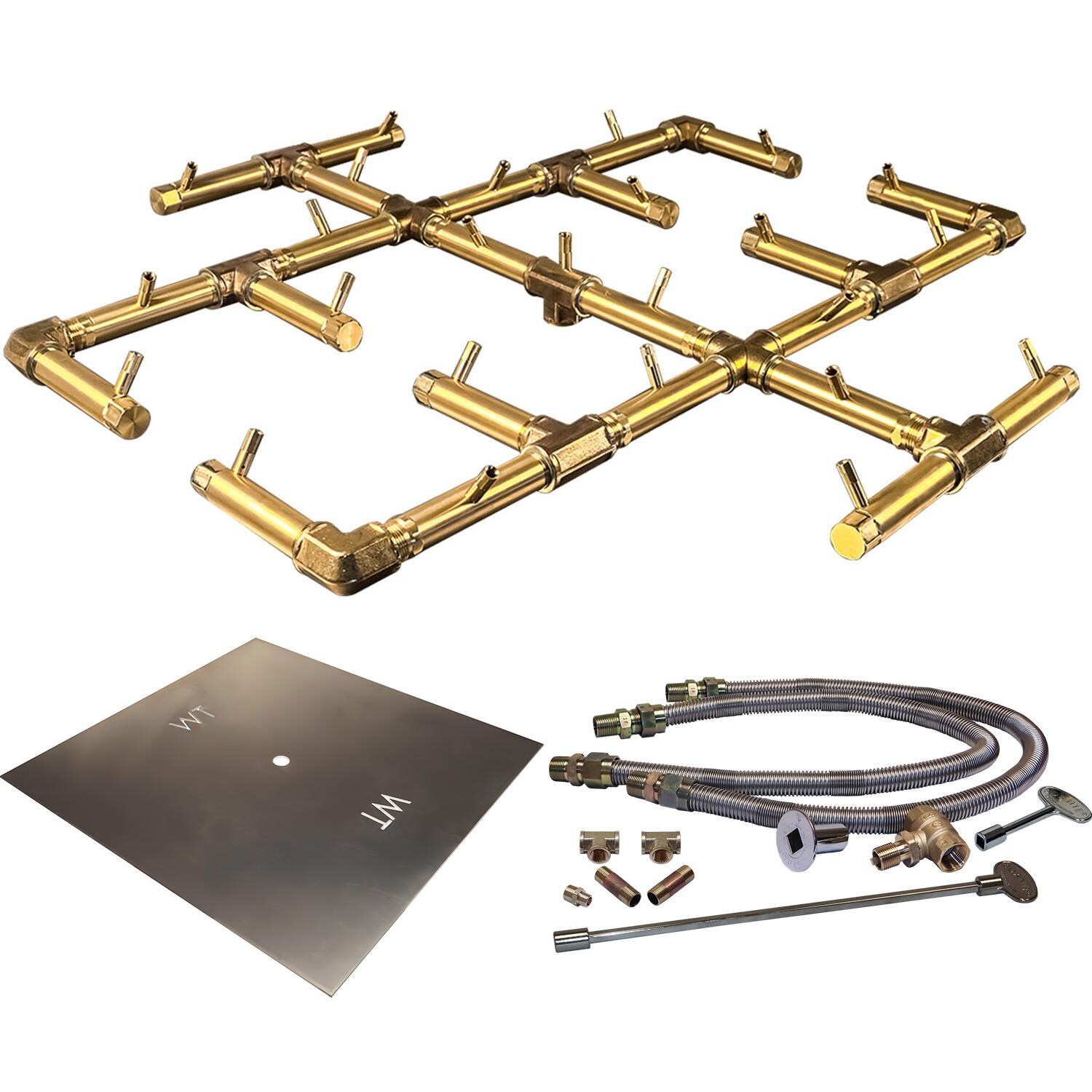 Warming Trends CFB300LPALPL42SFK2 42-Inch Square Propane Fire Pit Burner Kit W/ 30.5-Inch Original Crossfire Brass Burner - Match Light Ignition thumbnail