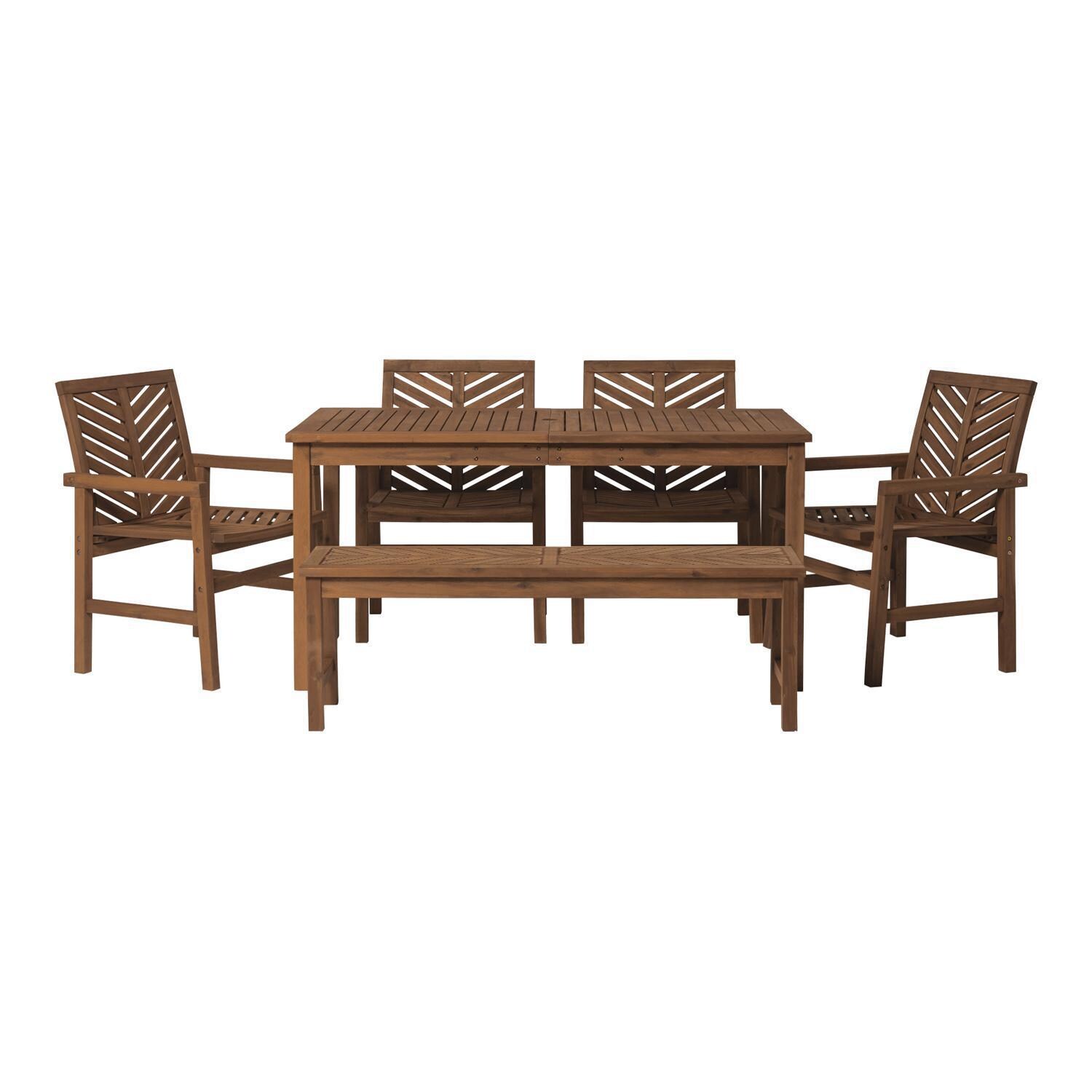 Ultimate Patio Wishlake 6 Piece Acacia Patio Dining Set W/ 60 X 32 Inch Rectangular Table - Dark Brown - Front View thumbnail