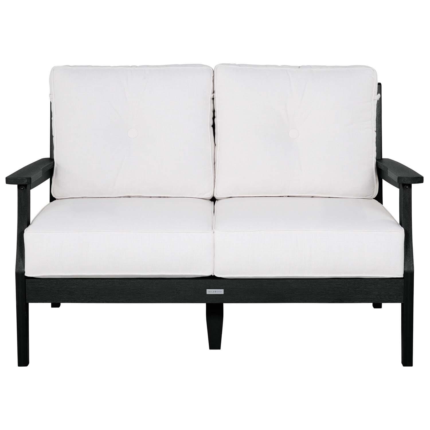Blushing Bay 2 Person Recycled Plastic Loveseat in Bliss Linen/Black by Lakeview Outdoor Designs - White Background thumbnail