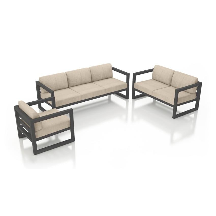 Misty Cove 3 Piece Seating Set in Slate w/Sofa & Canvas Flax Cushions by Lakeview - White Background thumbnail