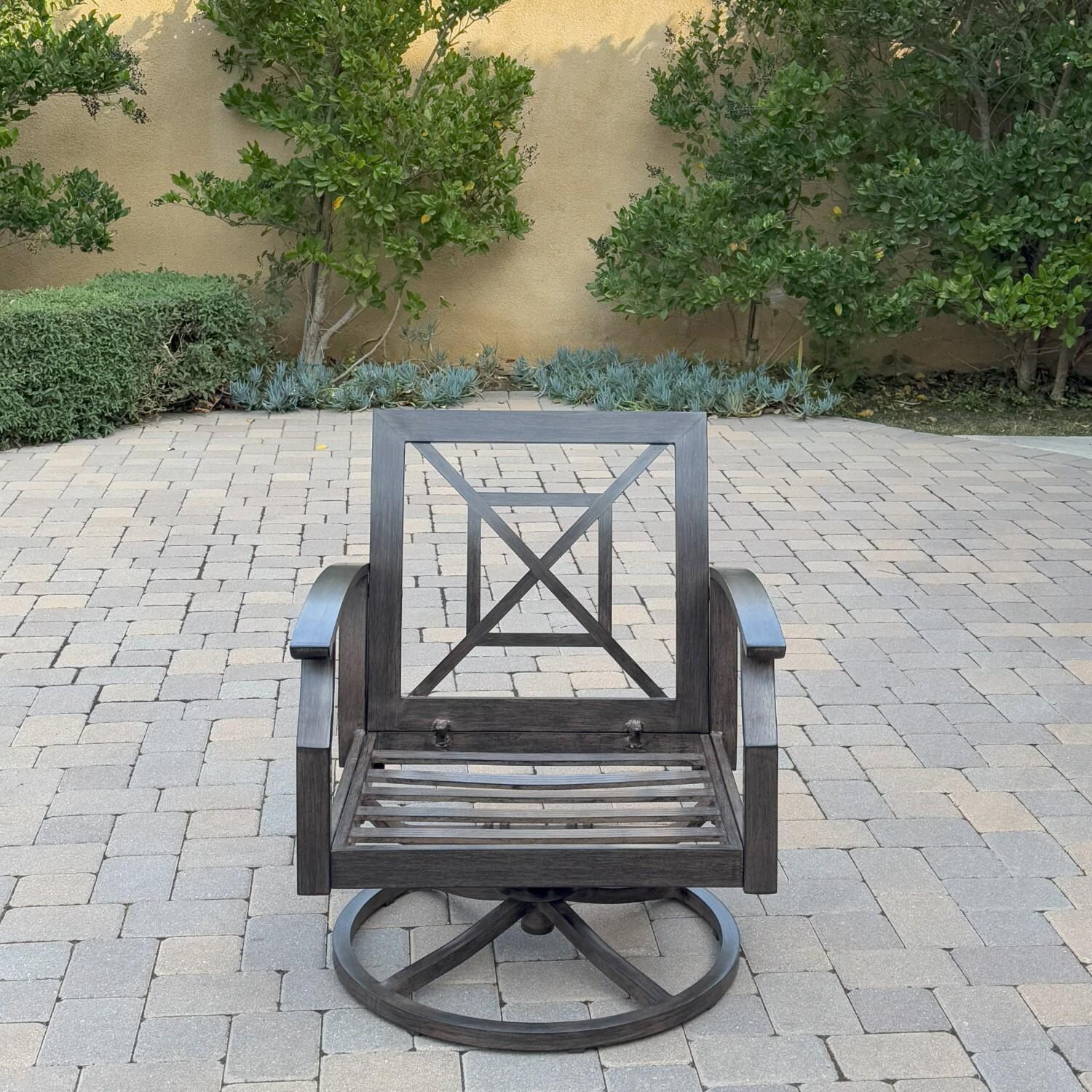 Atlantis 2 Pc Aluminum Swivel Rocker Club Chair Set in Walnut/Beige by Darlee - Chair w/o Cushion - Lifestyle thumbnail