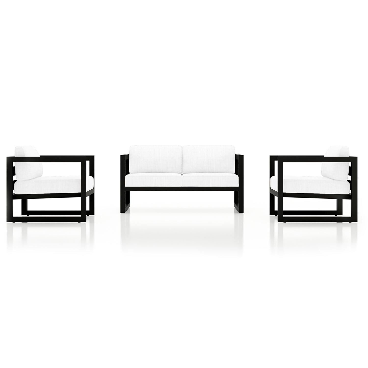 Lakeview MSTYCV-BK-3LSS-CN Misty Cove 3 Pc Aluminum Seating Set in Black w/Loveseat & Canvas Natural Cushions by Lakeview Outdoor Designs - Set Front View - White Background thumbnail