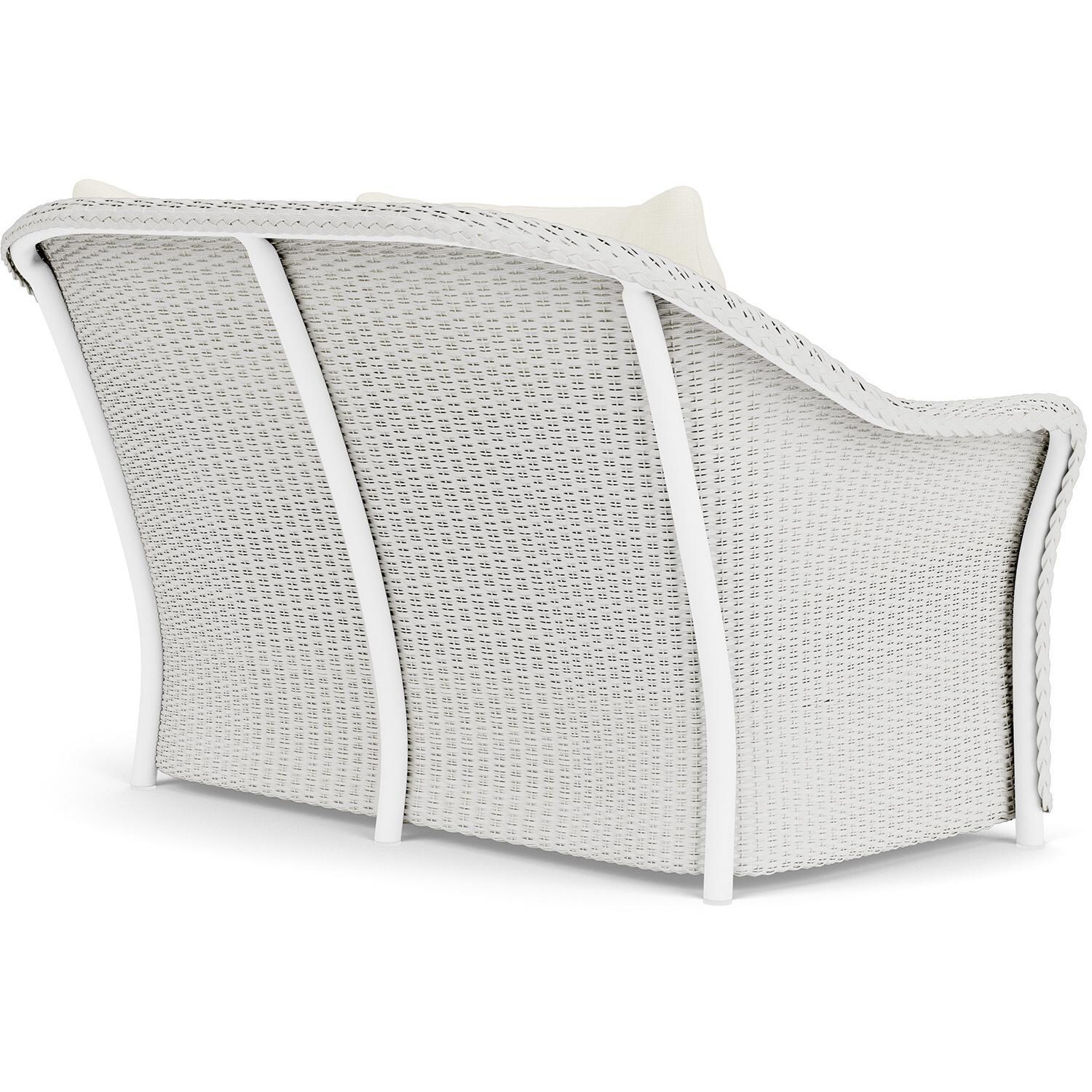 Lloyd Flanders Weekend Retreat Loveseat in Matte White Finish W/ Sailcloth Salt Fabric - Back Right thumbnail