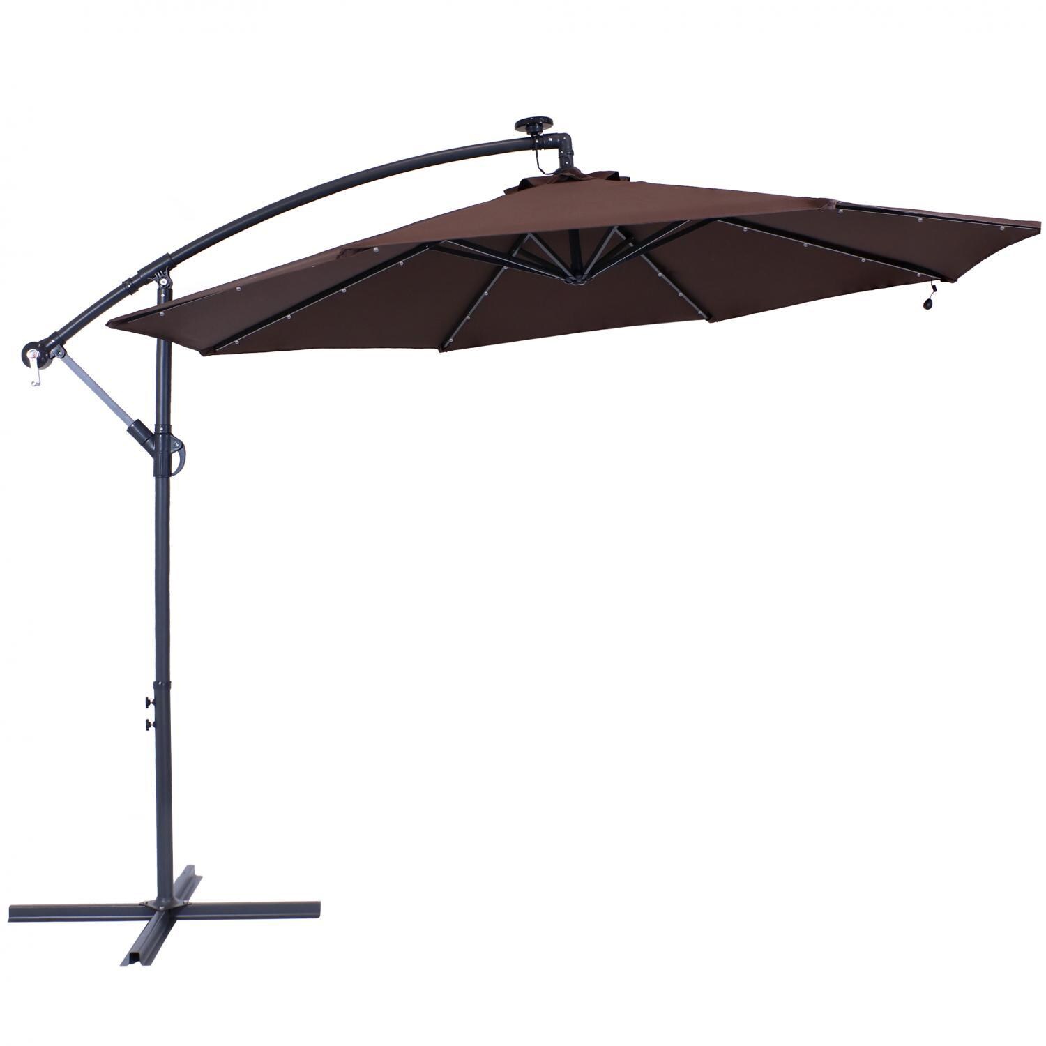 Ultimate Patio 10 Ft. Solar Lighted Octagonal Steel Patio Cantilever Umbrella W/ Crank - Dark Gray Frame & Brown Polyester Canopy