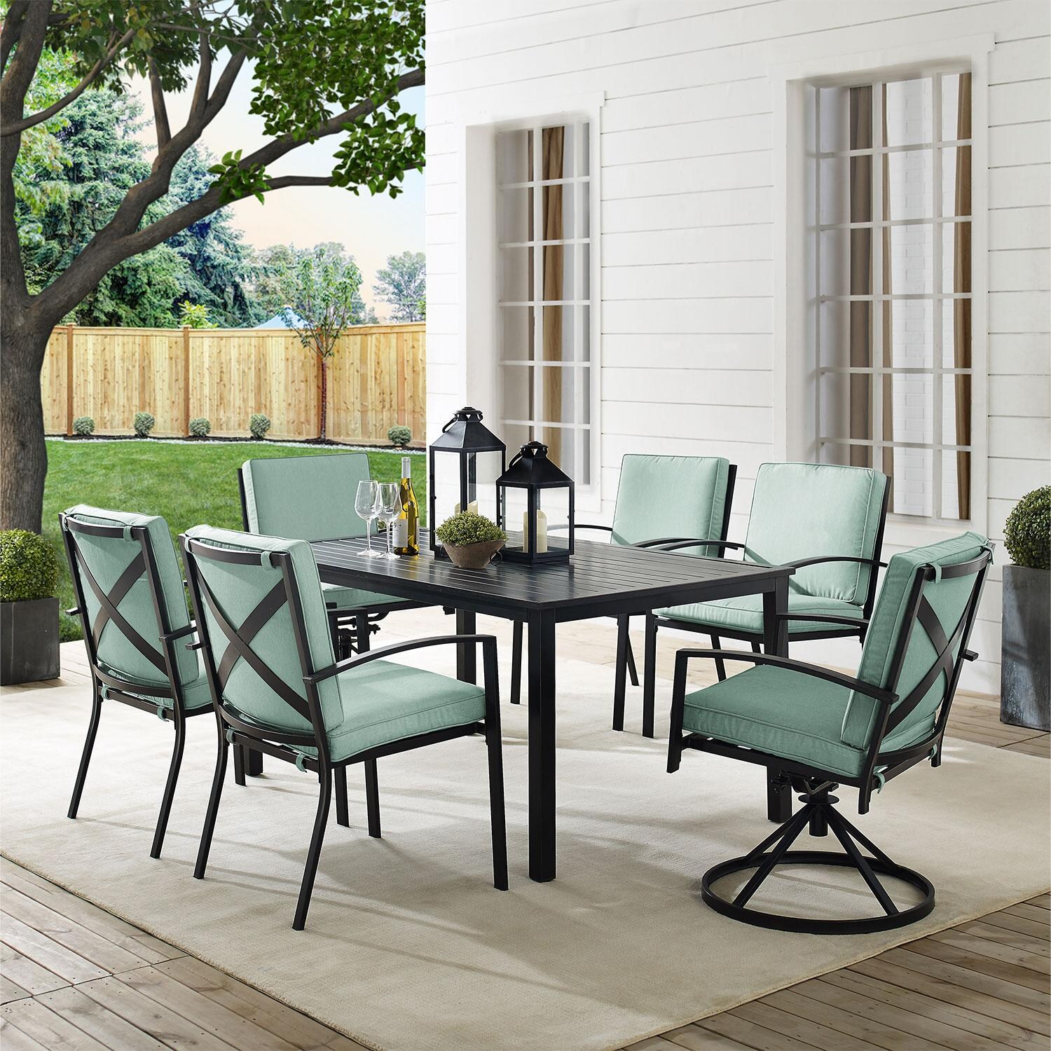Ultimate Patio UP-82256BZ-MI 7Pc Outdoor Dining Set in Mist W/ Dining Chairs & Swivel Chairs - On Patio - Lifestyle thumbnail