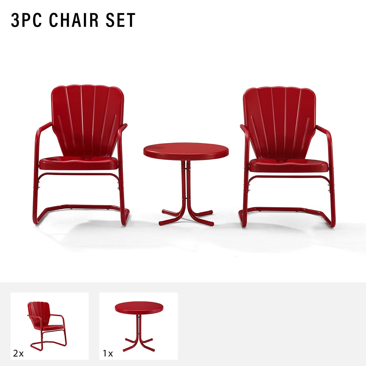 Ultimate Patio UP-32245RE 3Pc Retro Outdoor Chair Set in Red Gloss - Included in Set (Two Chairs and Table) - Diagram thumbnail