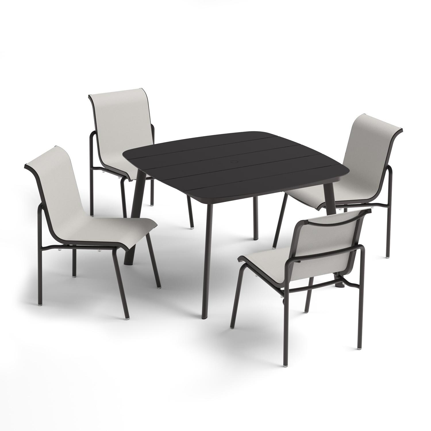 Oxford Garden Orso 5 Pc Soft Sling & Aluminum Dining Set W/ Side Chairs in Carbon/Fog - Top View