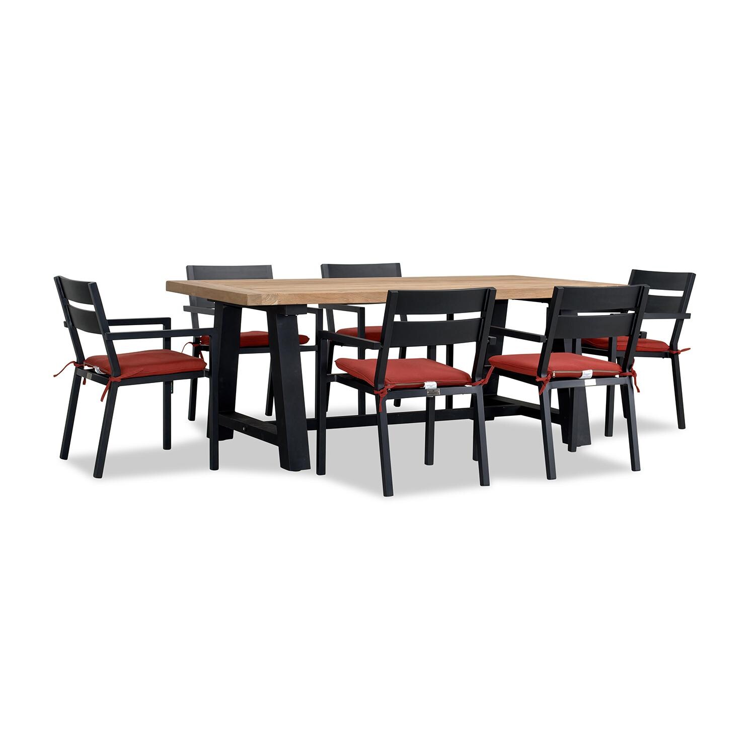 Calm Bay Mill 7 Pc Reclaimed Teak Dining Set in Black/Canvas Henna by Lakeview - White Background 2 thumbnail