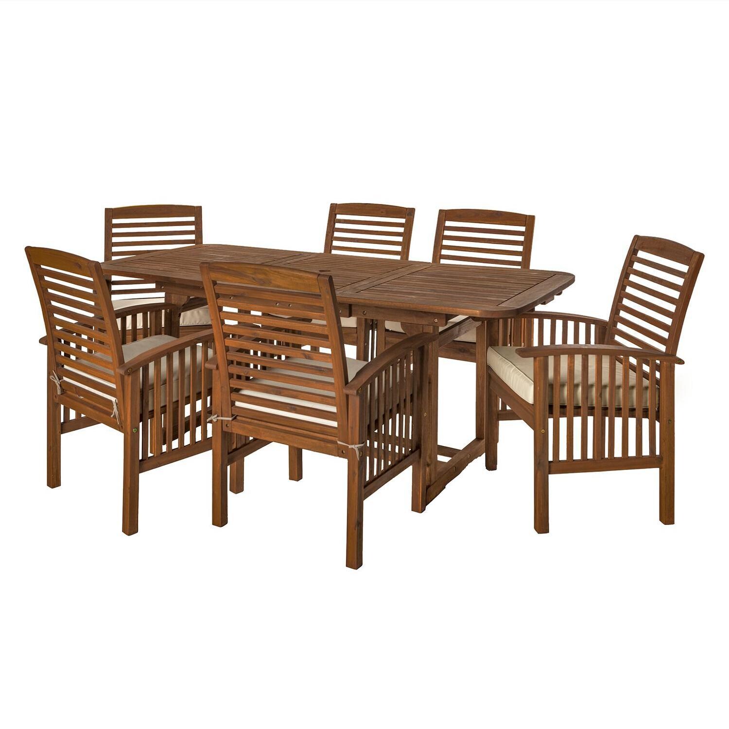 Ultimate Patio Horizon Way 7 Piece Dark Brown Acacia Patio Dining Set - Angled thumbnail