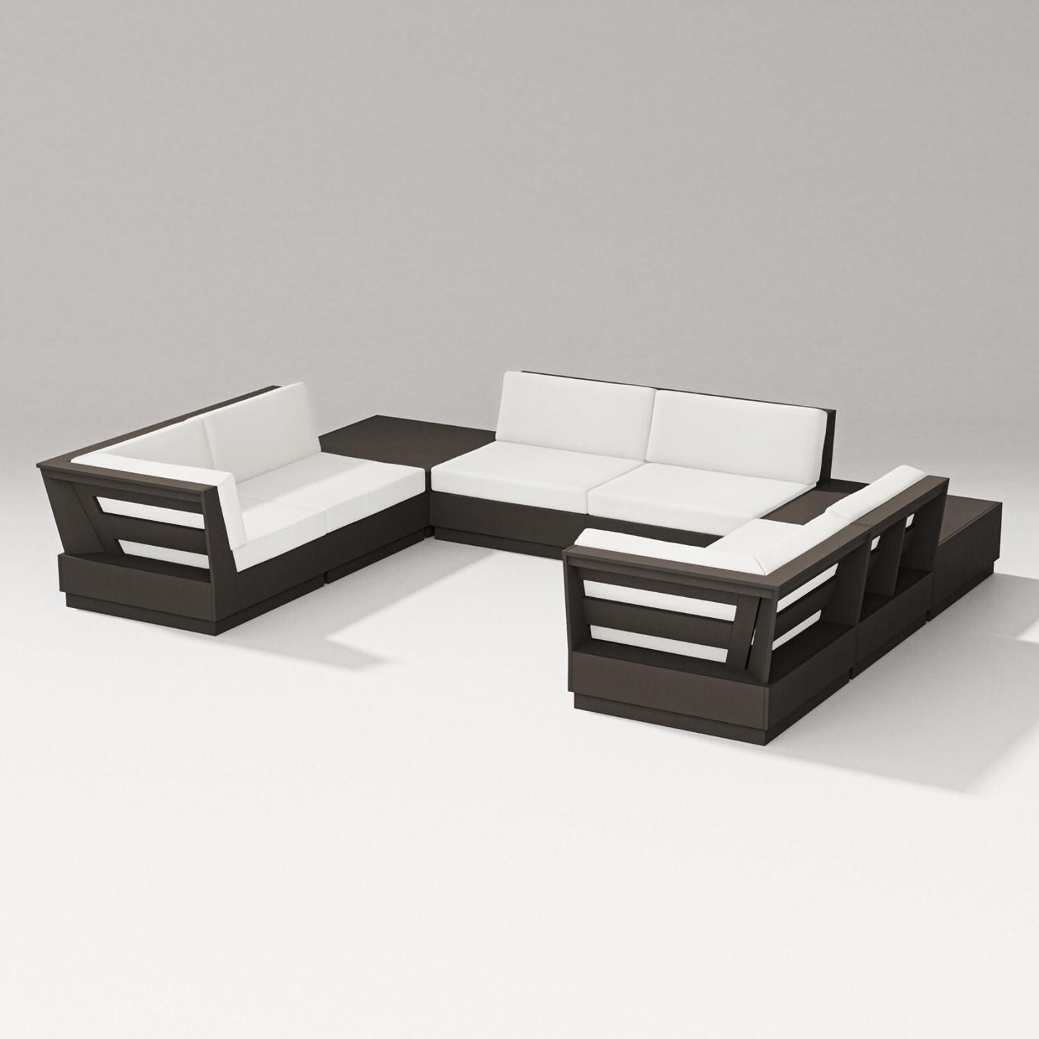 PW Designer Series Elevate 8 Pc U-shaped Recycled Plastic Sectional Seating Set in Vintage Coffee/Natural Linen - Set - White Background thumbnail