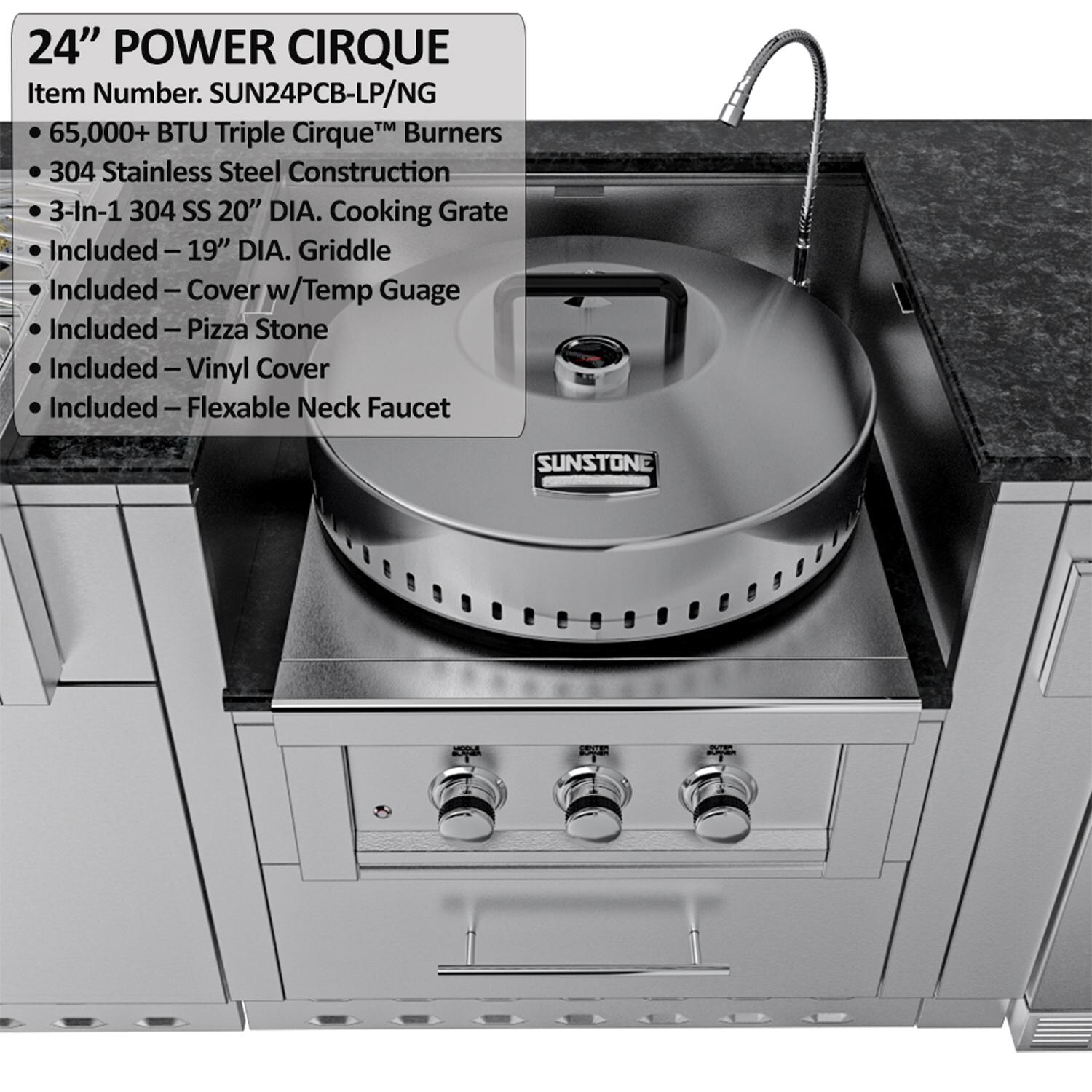 Sunstone Grills SCPHILLCOUNTRY13.6-NG Hill Country 13 1/2 Ft Outdoor Kitchen Island w/ Natural Gas Grill & Side Burner, Sink, Refrigerator, Door & Drawer - Power Cirque w/ Lid - Detail thumbnail